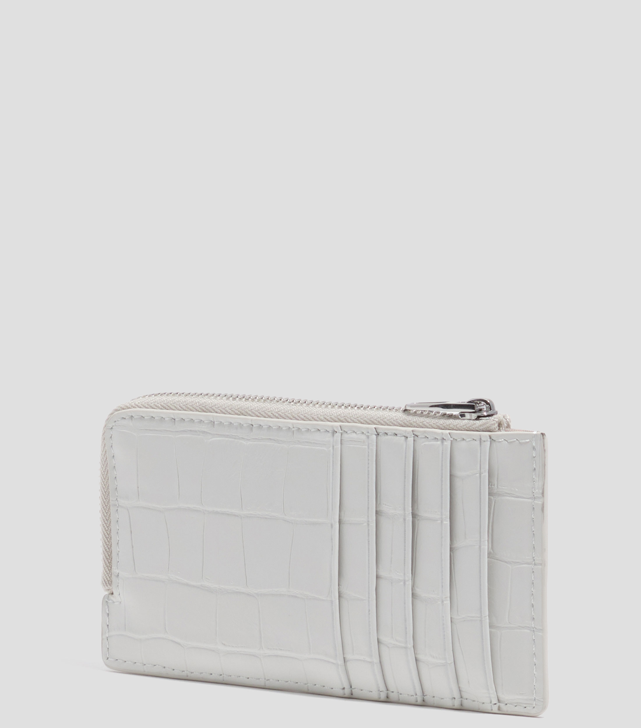 Tarjetero monedero grabado cocodrilo blanco Mujer