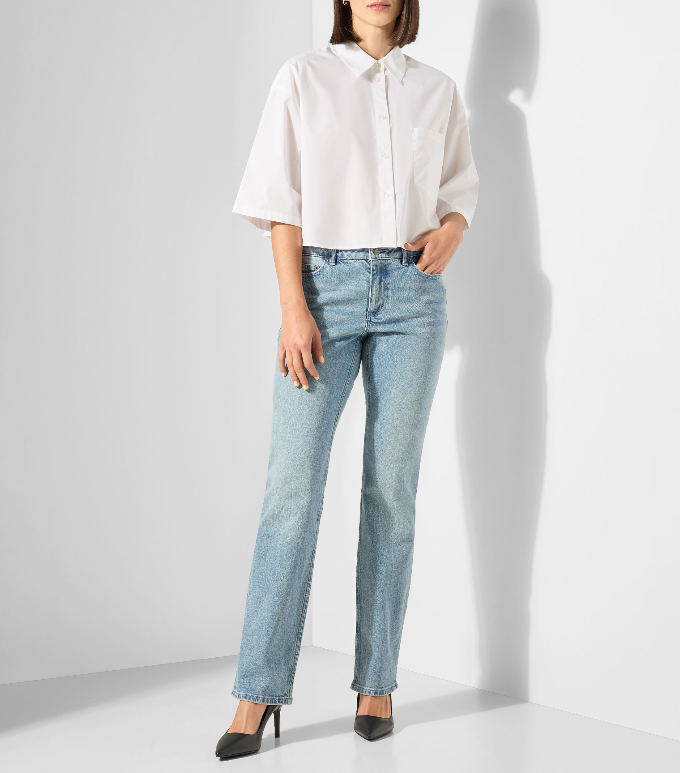 Camisa lisa manga 3/4 Mujer