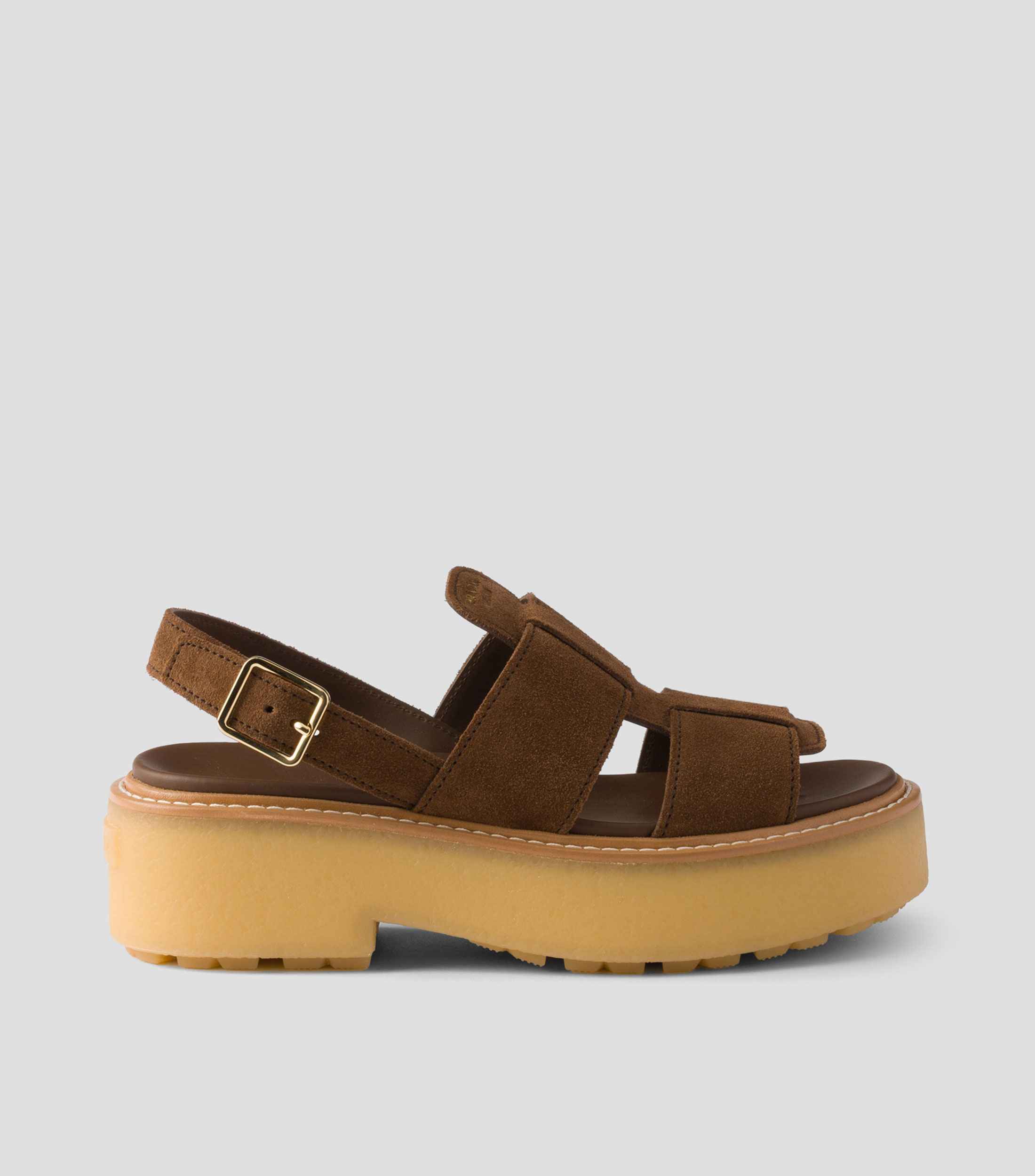 Sandalias en piel de tacón bajo de media luna Mujer