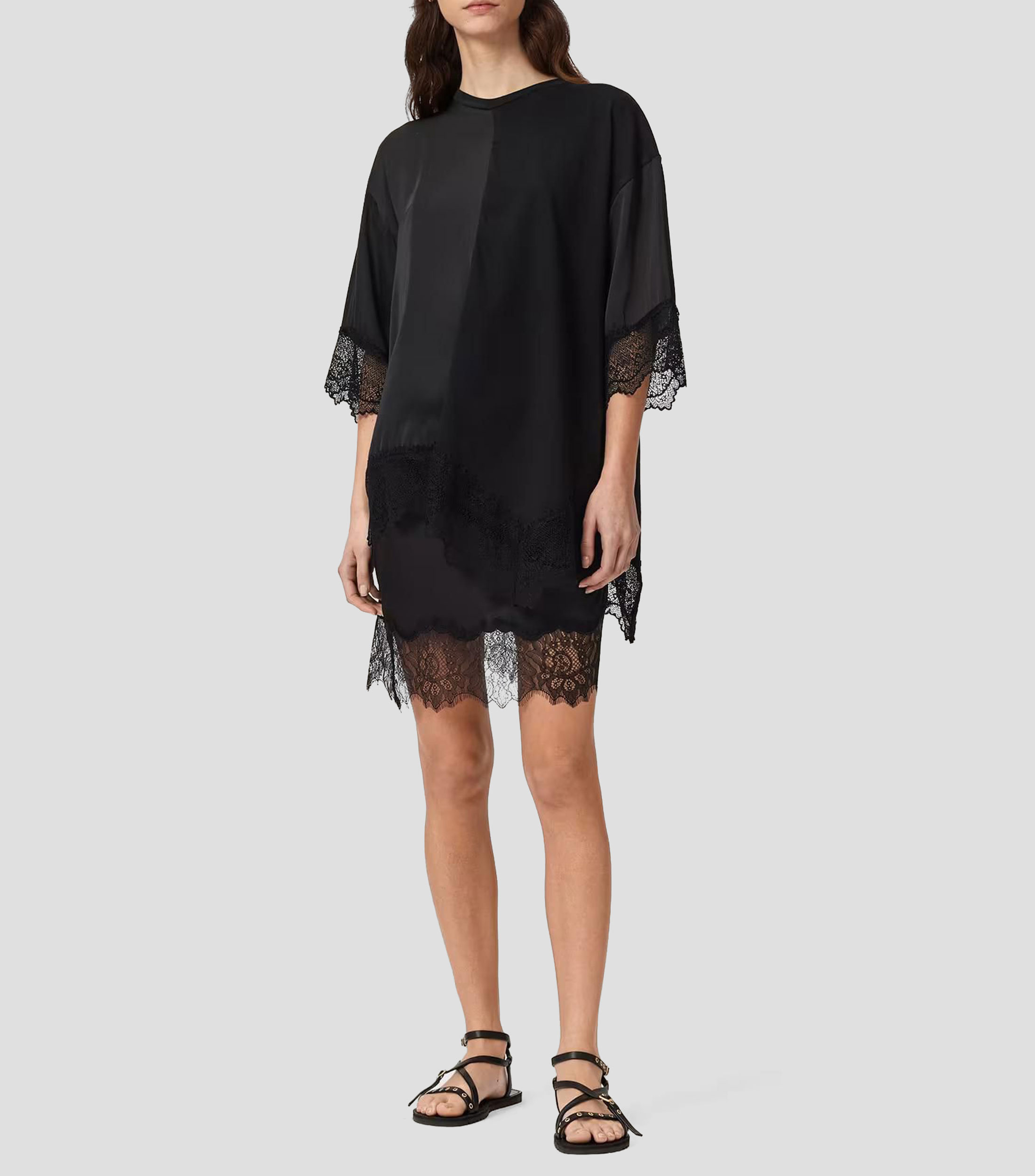 Blusa con encaje manga 3/4 lisa Mujer