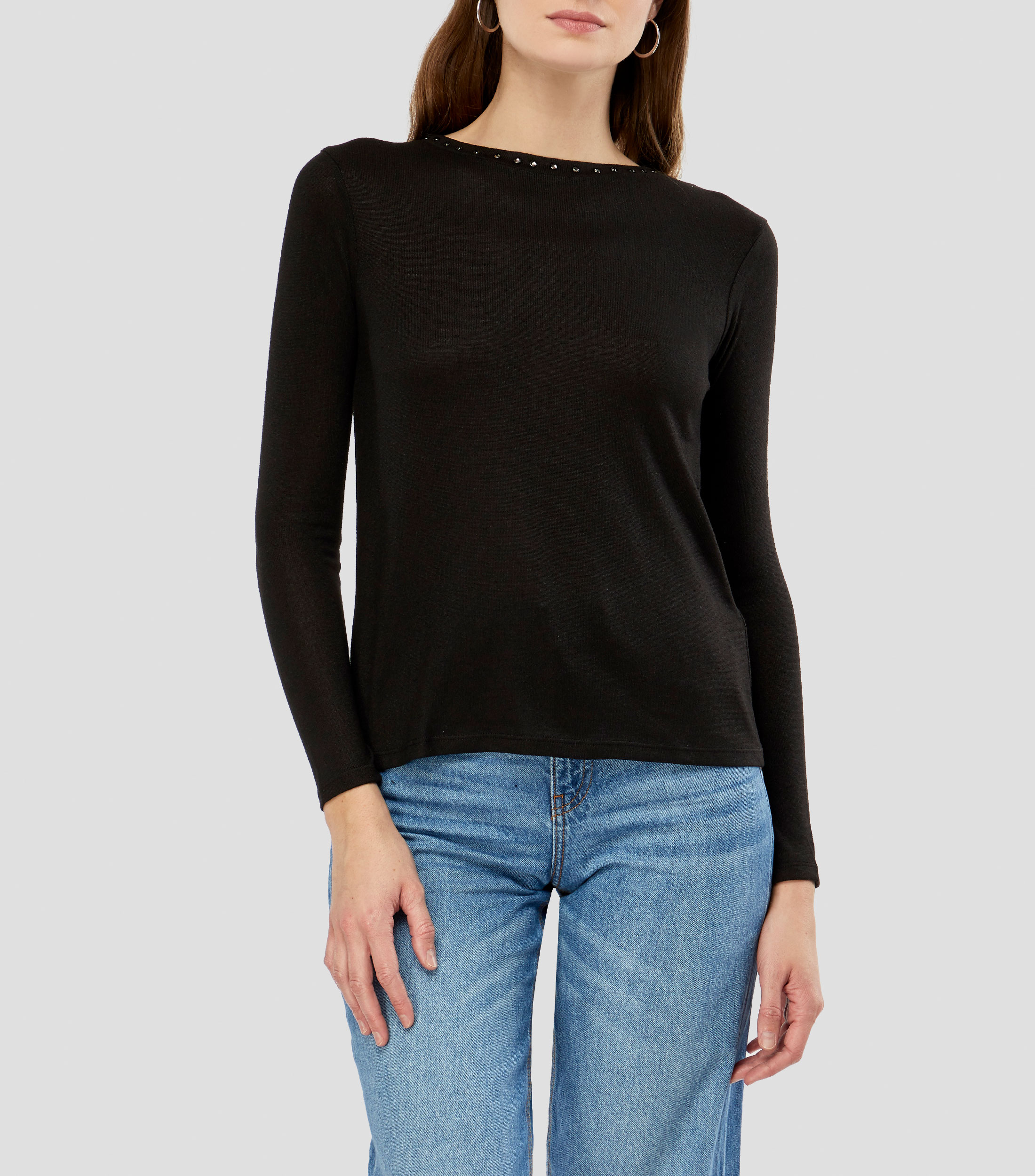 Playera cuello redondo manga larga lisa Mujer