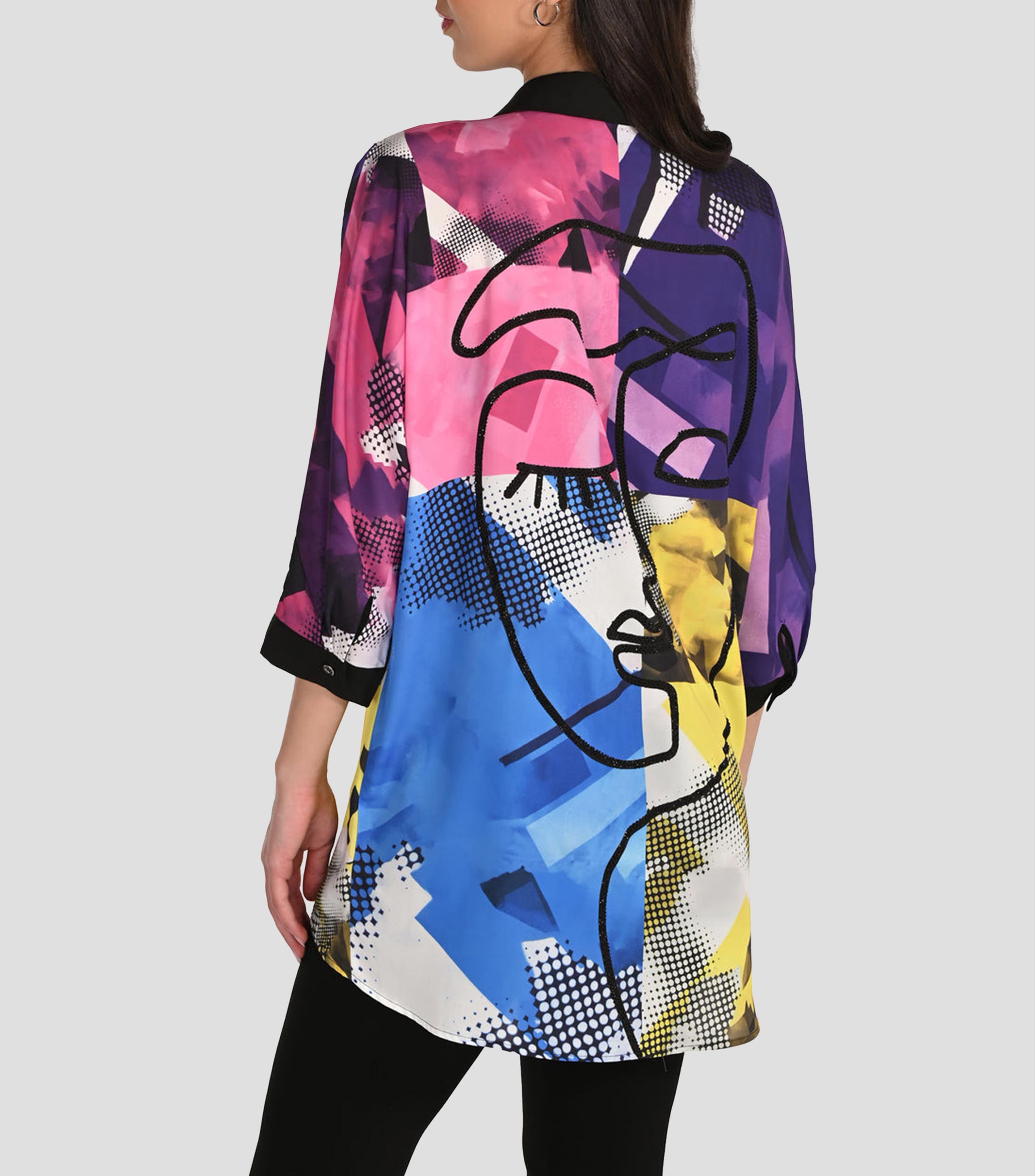 Camisa estampada manga 7/8 Mujer