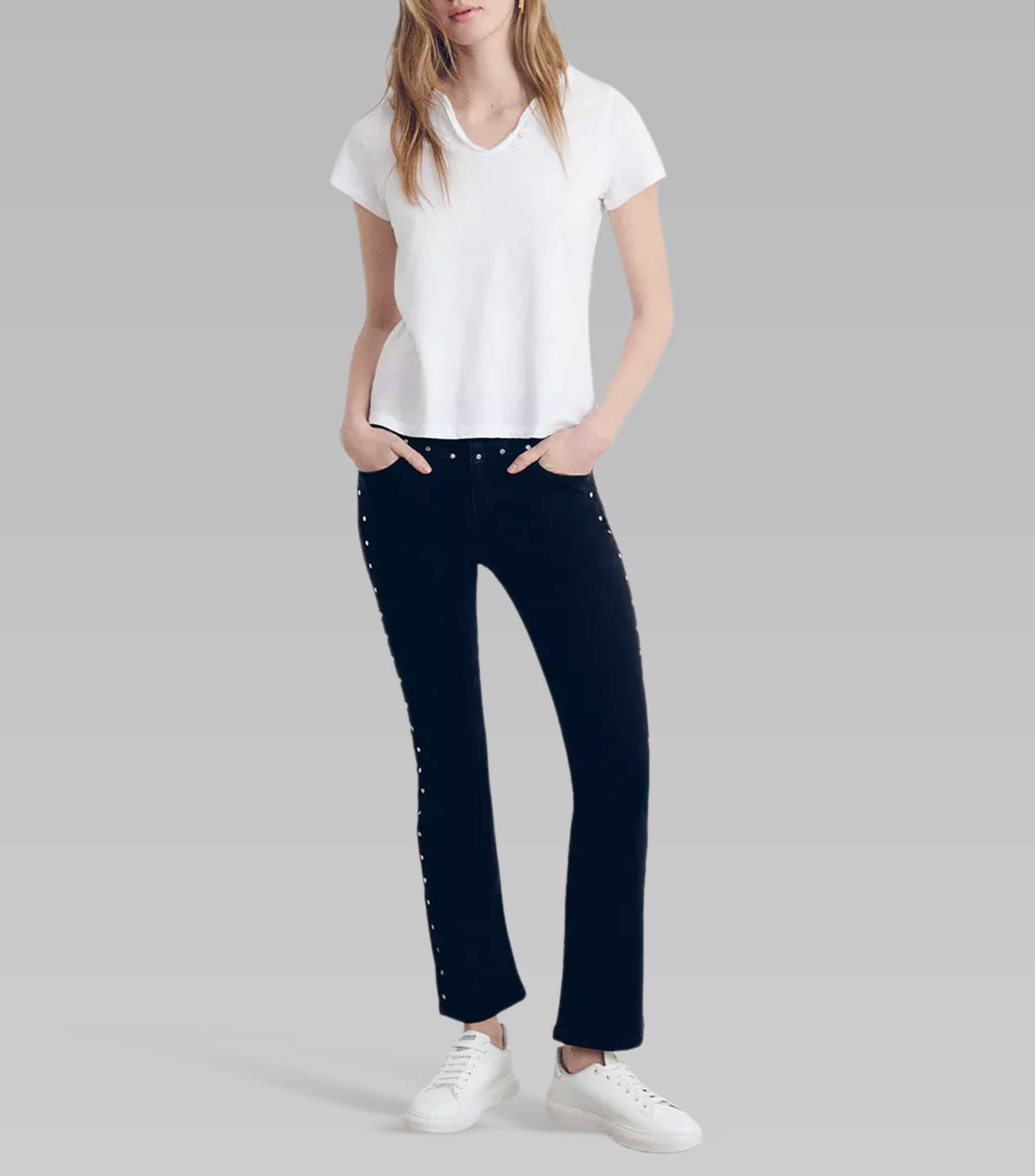 Playera cuello V manga corta Mujer