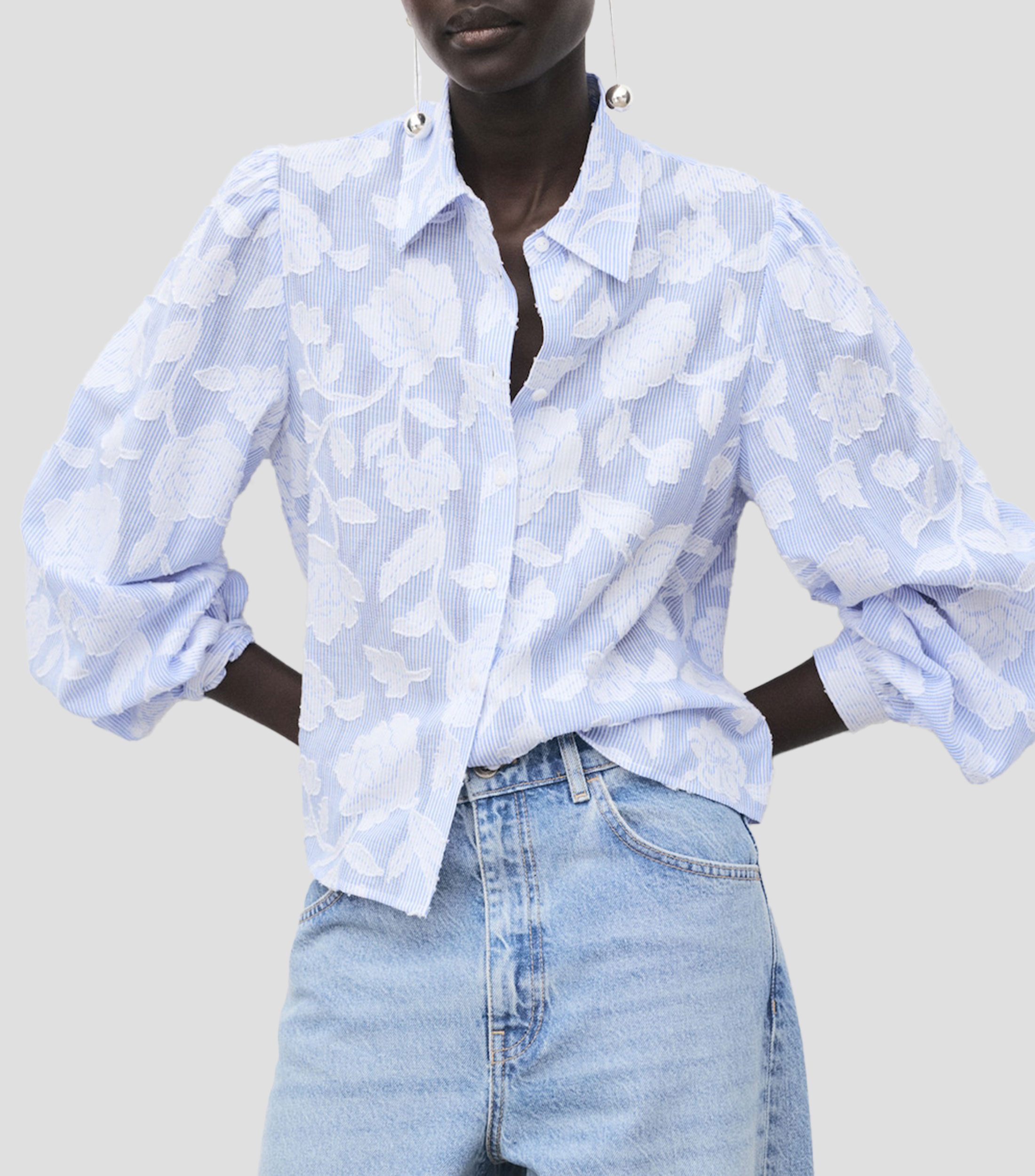 Camisa con flores manga larga Mujer