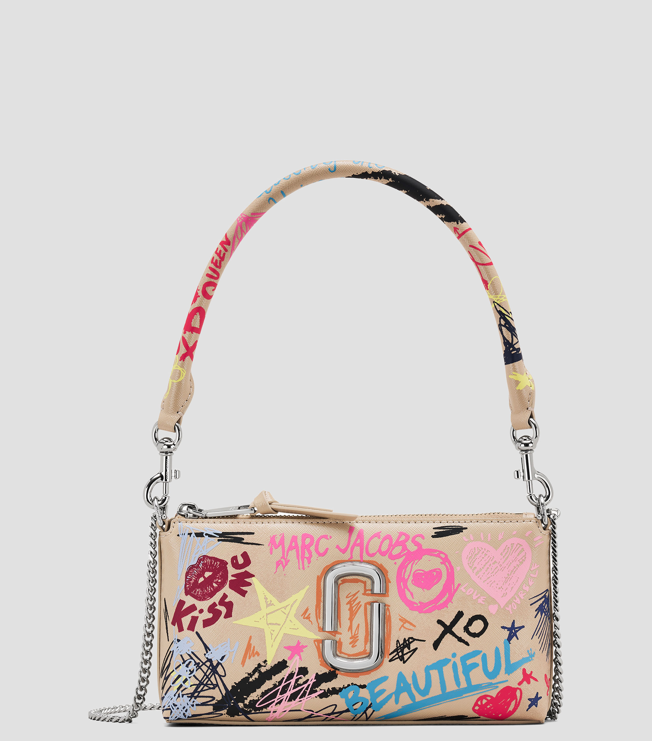 Bolsa wristlet café en piel Punk Scribble Snapshot Convertible estampada Mujer