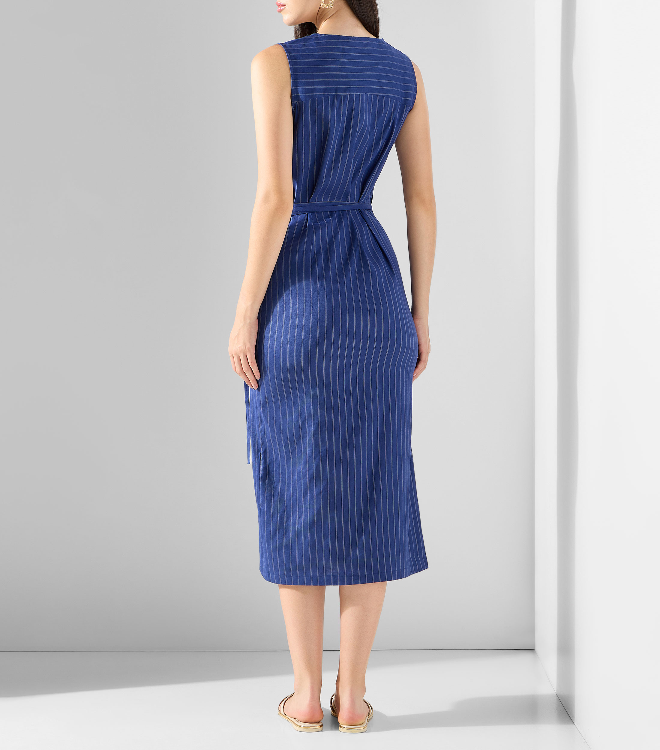 Vestido midi con rayas Mujer