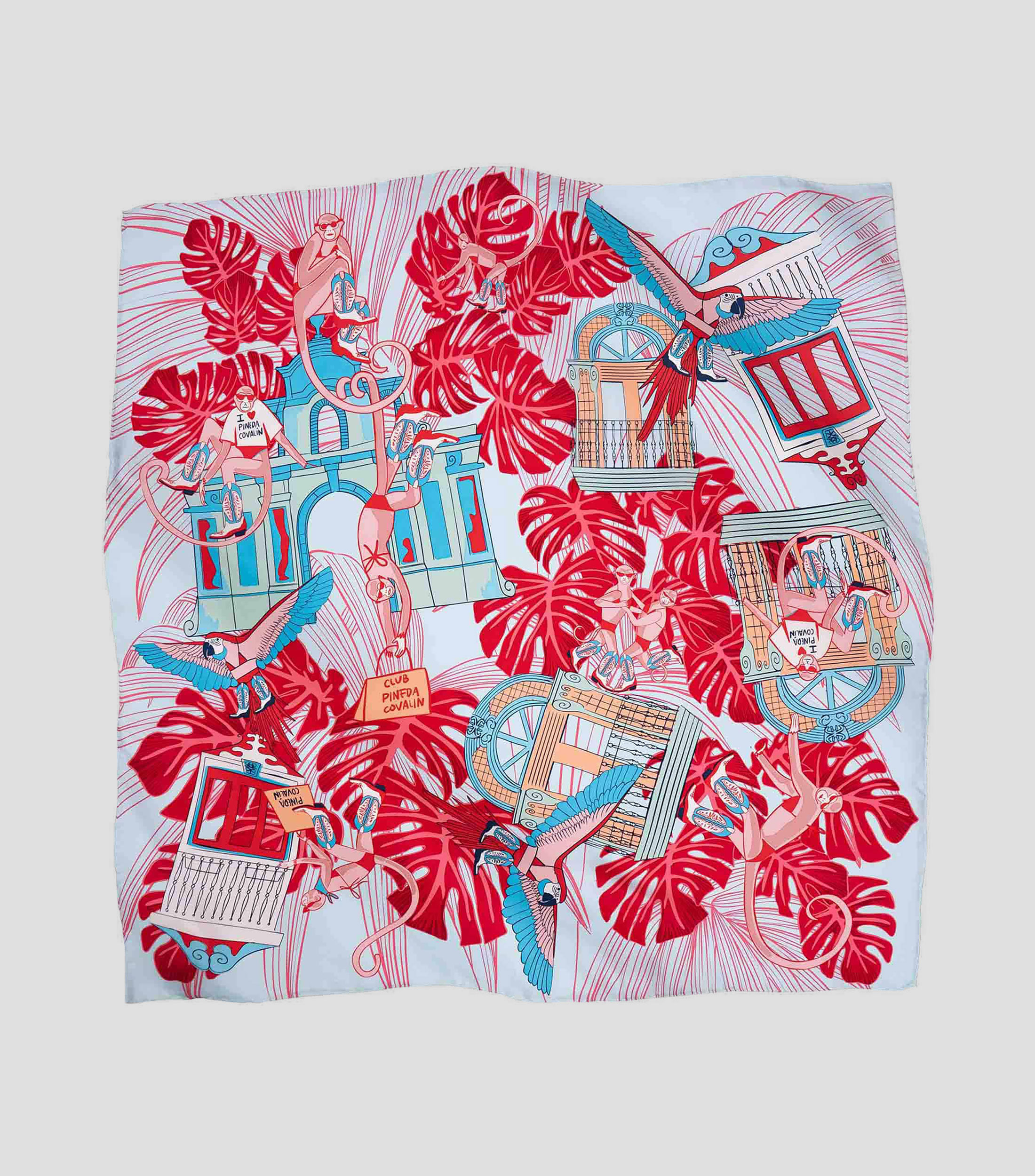Mascada en seda rojo estampada Mujer