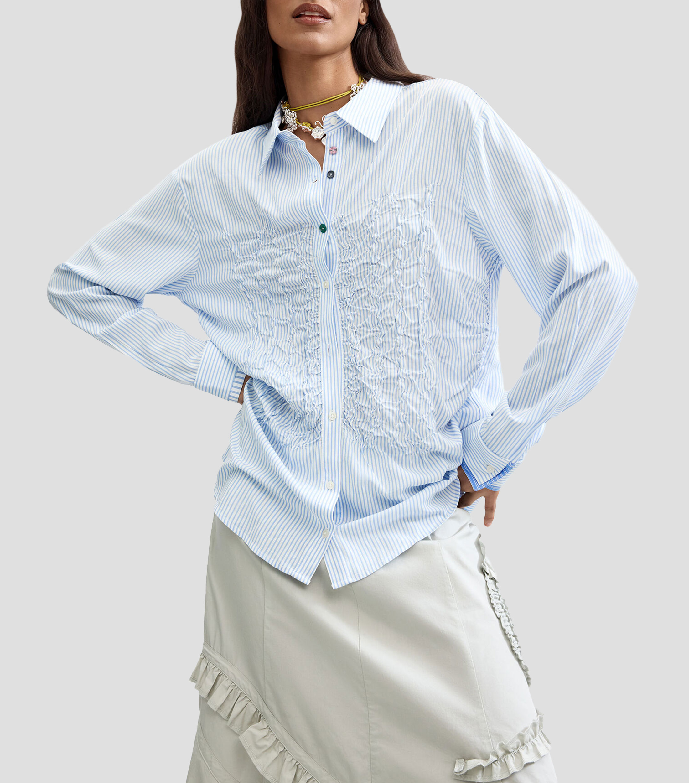 Camisa a rayas manga larga Mujer