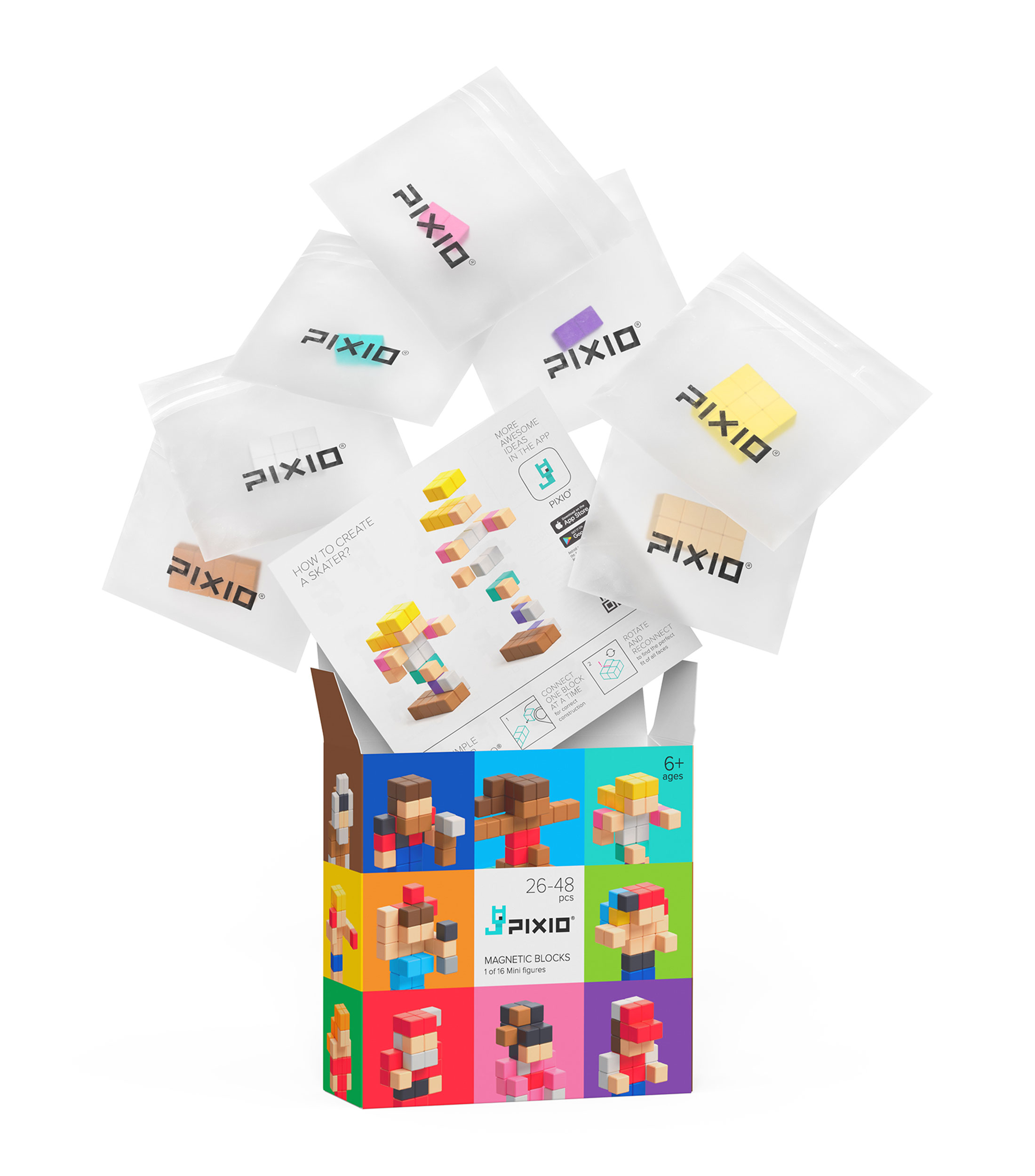 Playset Magnetic Blocks, Pixio Mini figures