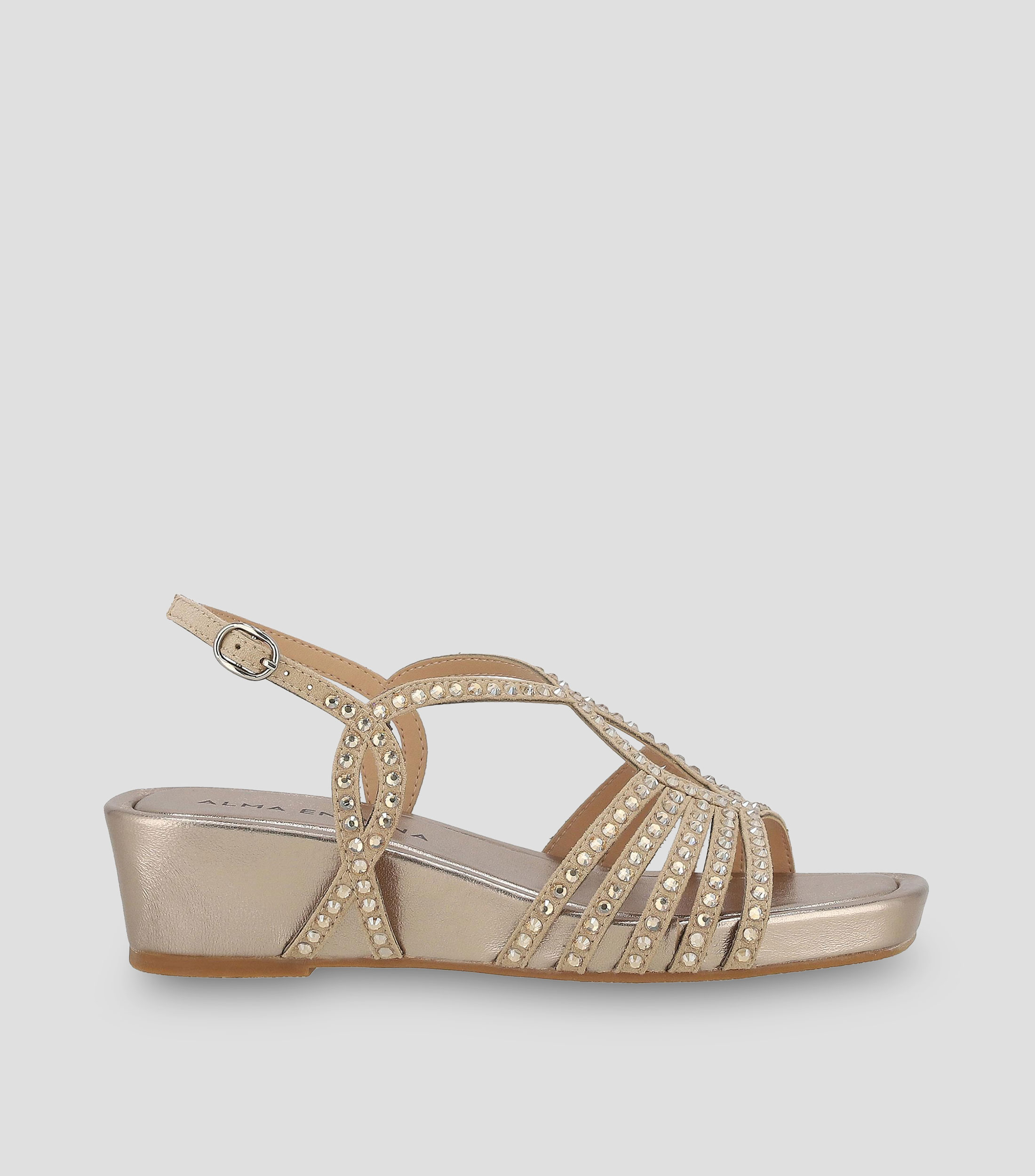 Sandalias con tacón de cuña de 5 cm en piel Mujer