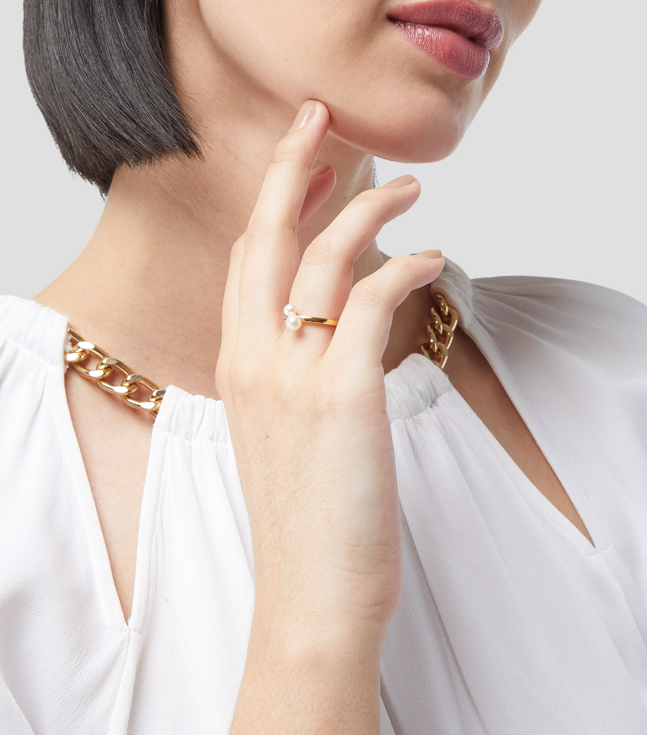 Anillo con dúo de perlas Mujer