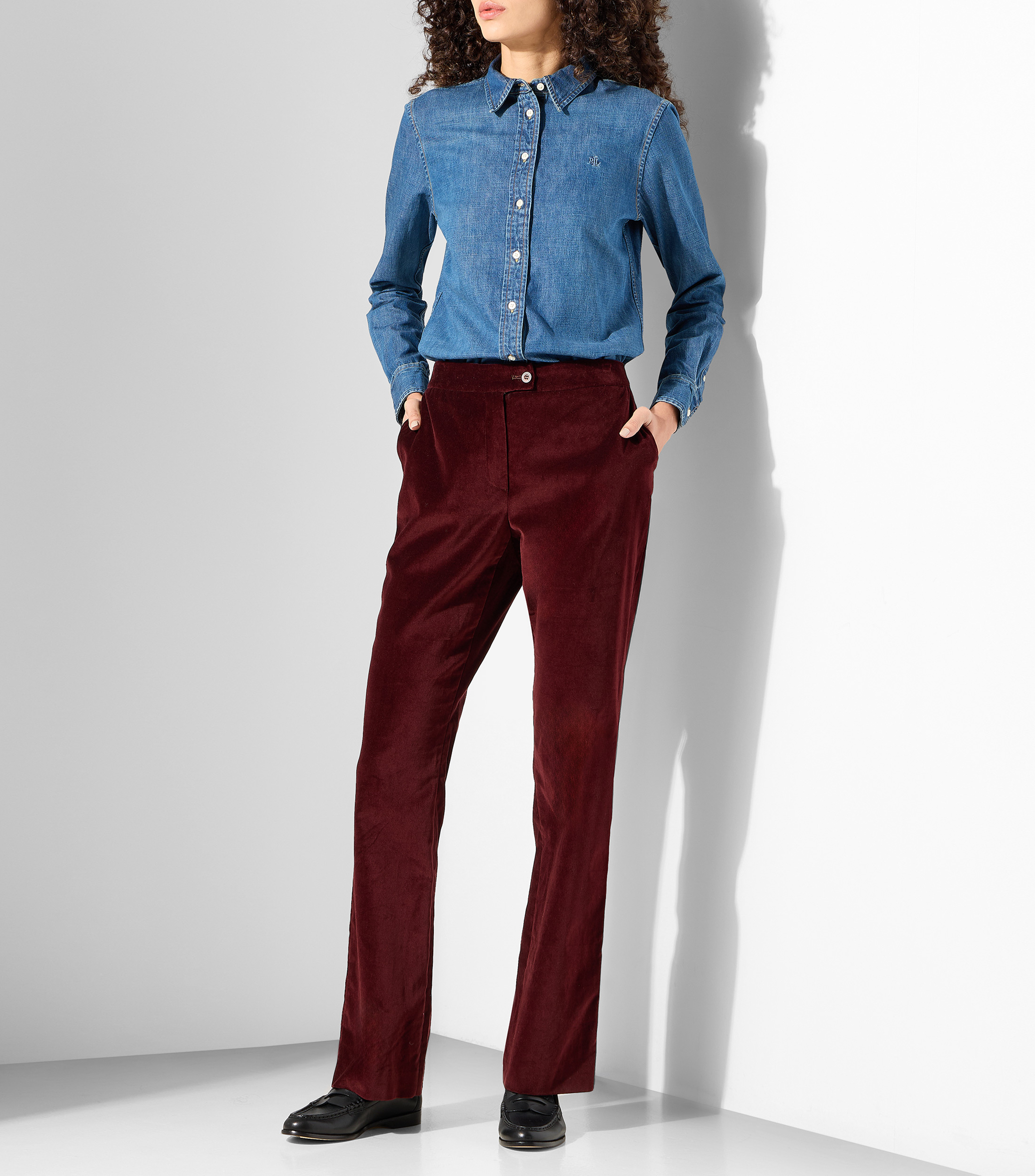 Camisa jaspeada Denim manga larga Mujer