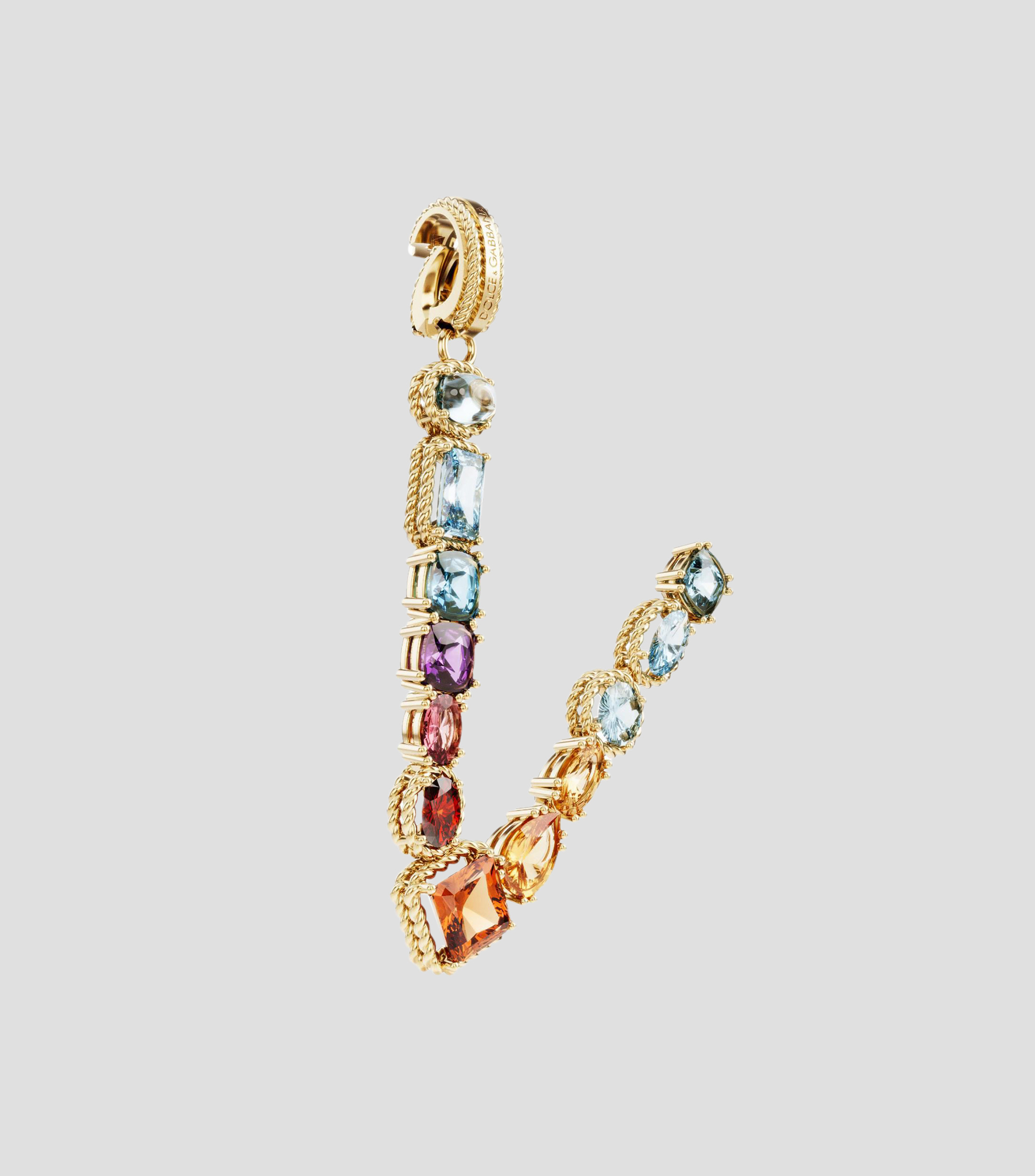 Charm en forma de letra V en Oro de 18 Kilates con gemas naturales multicolores Alphabet Rainbow Mujer