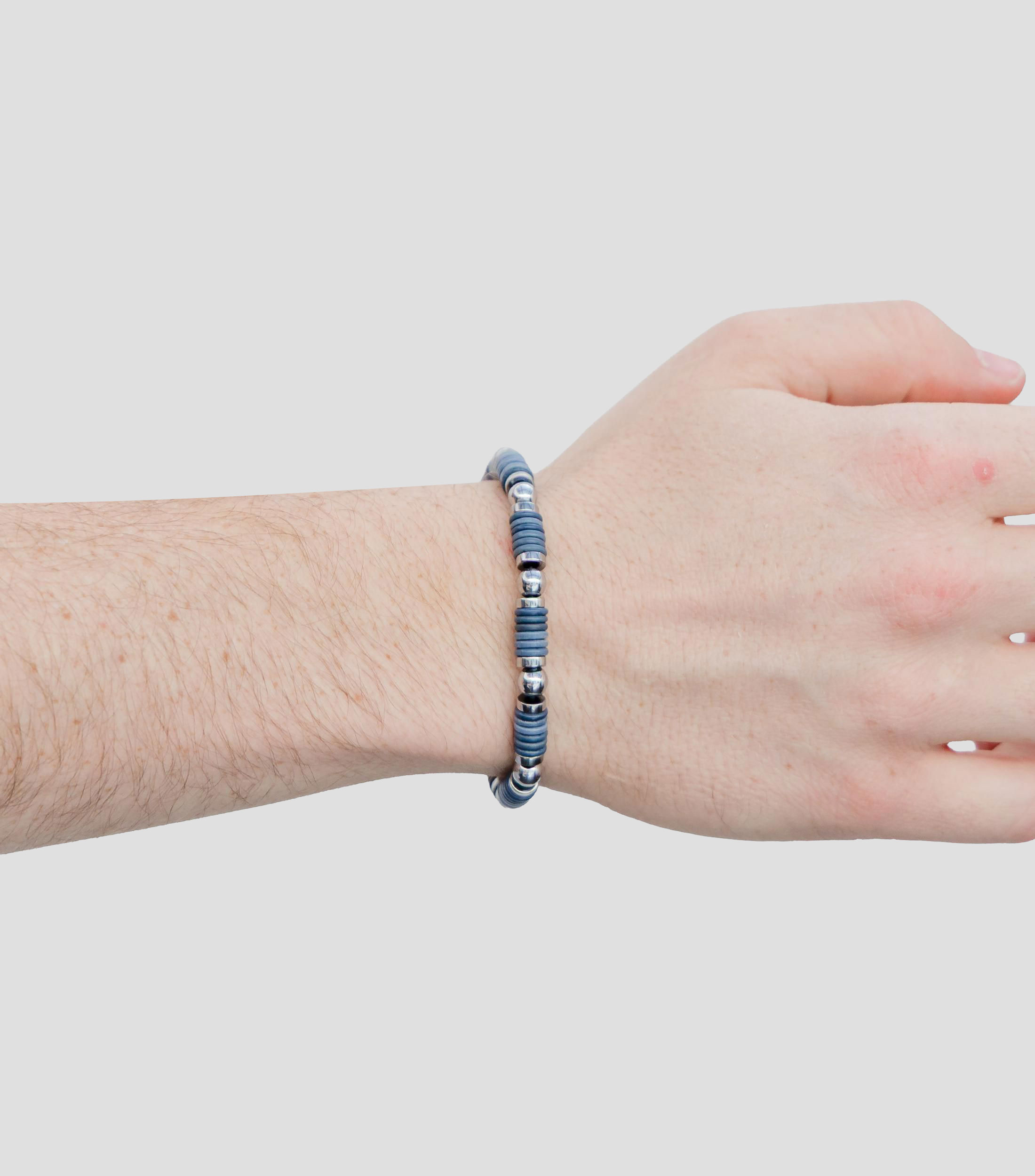 Pulsera en plata 925 azul con cuentas esféricas Hombre