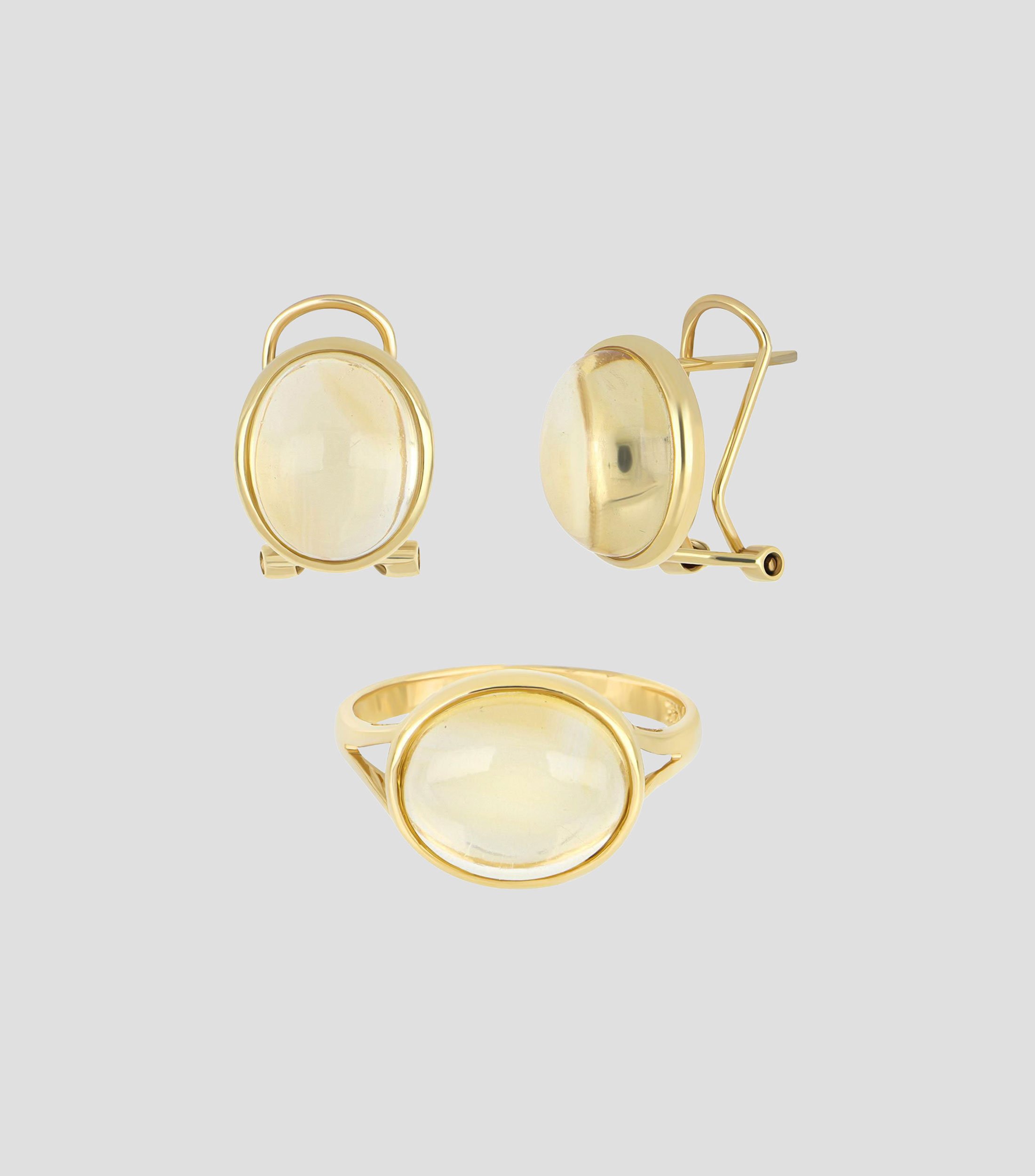 Set de anillo y aretes en Oro amarillo 14 Kilates con citrinas Mujer
