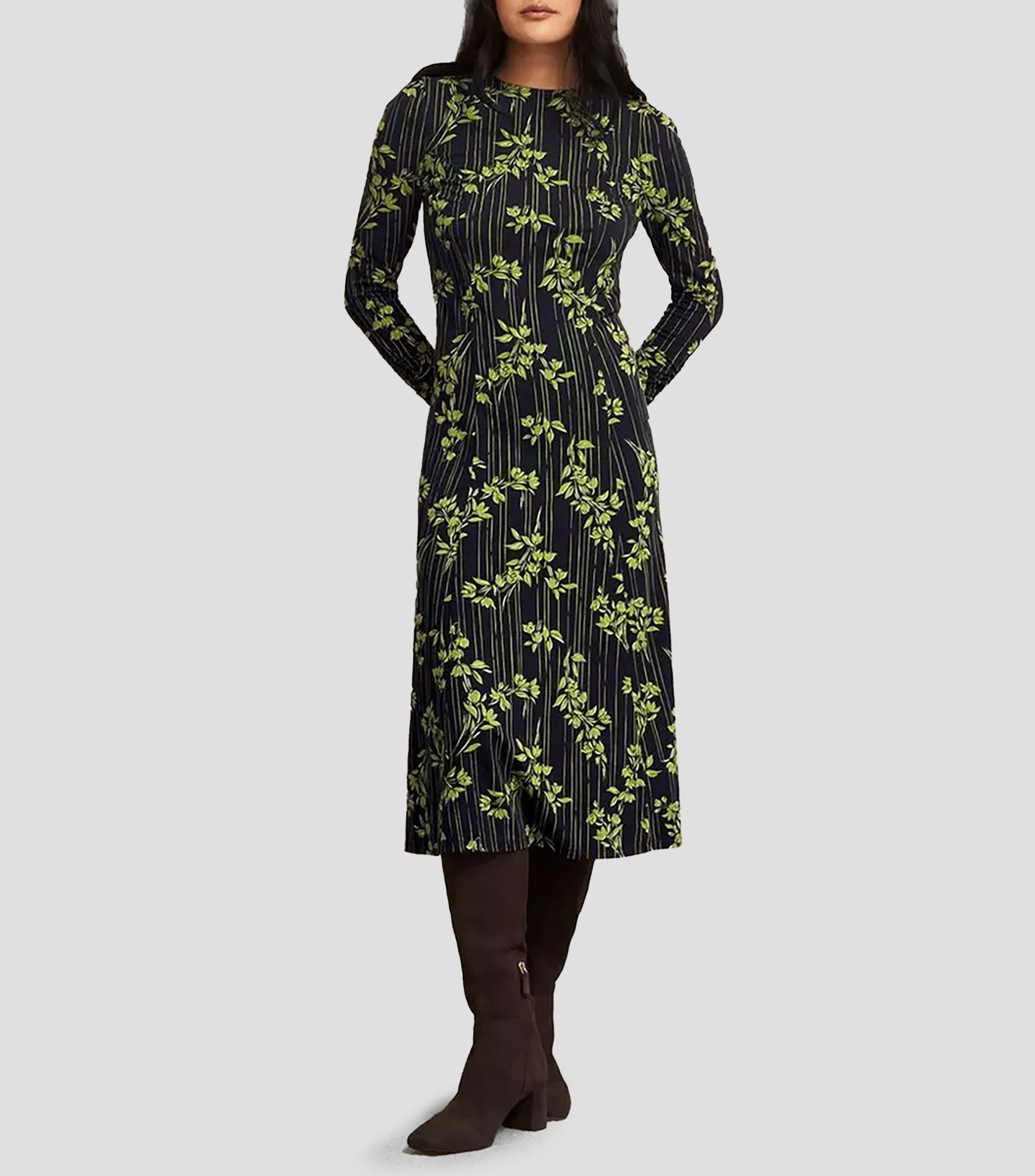 Vestido midi de manga larga estampado Mujer