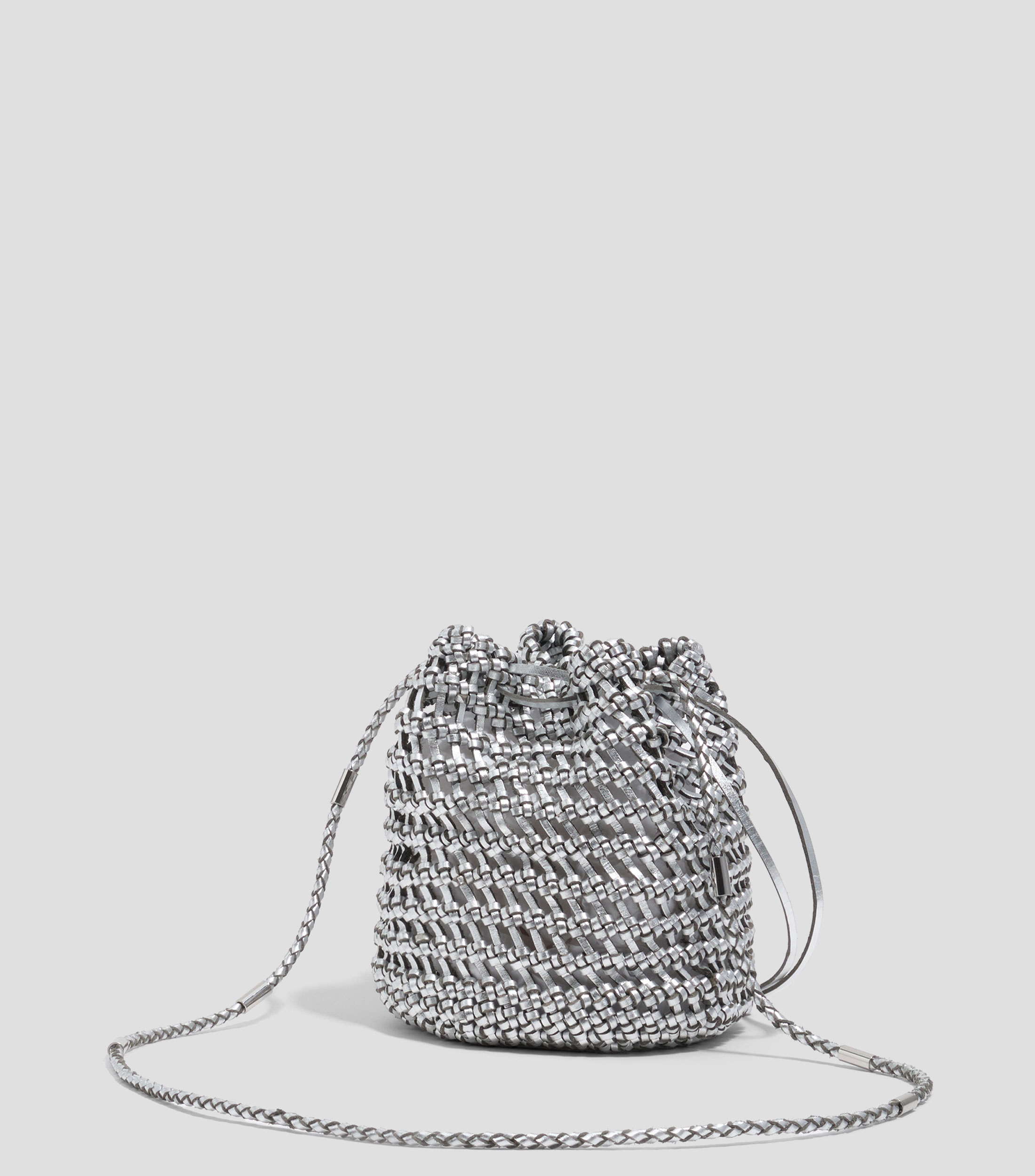 Bolsa mini trenzado piel plateado Mujer