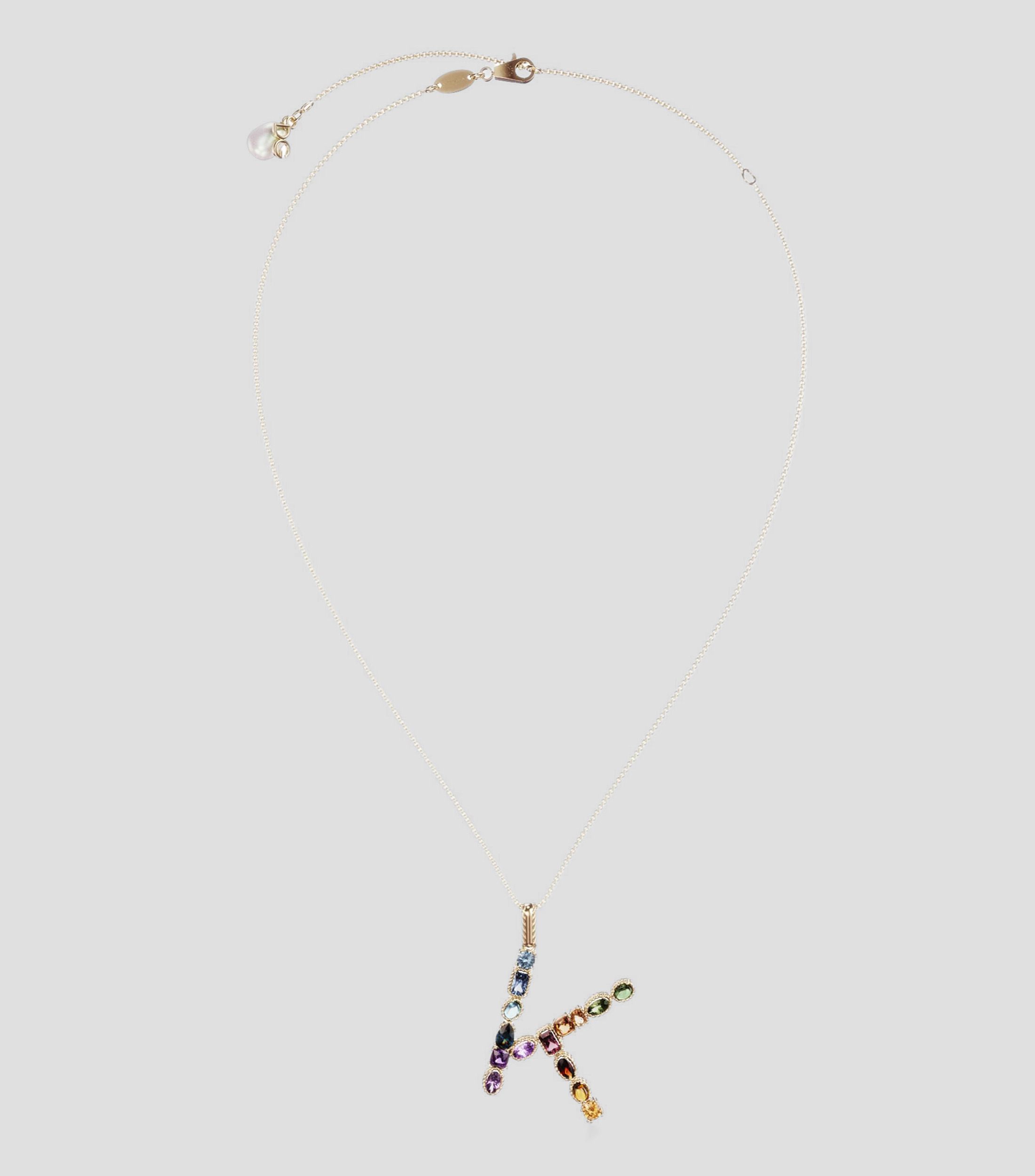 Collar con letra "K" en Oro de 18 Kilates gemas multicolores Rainbow Alphabet Mujer