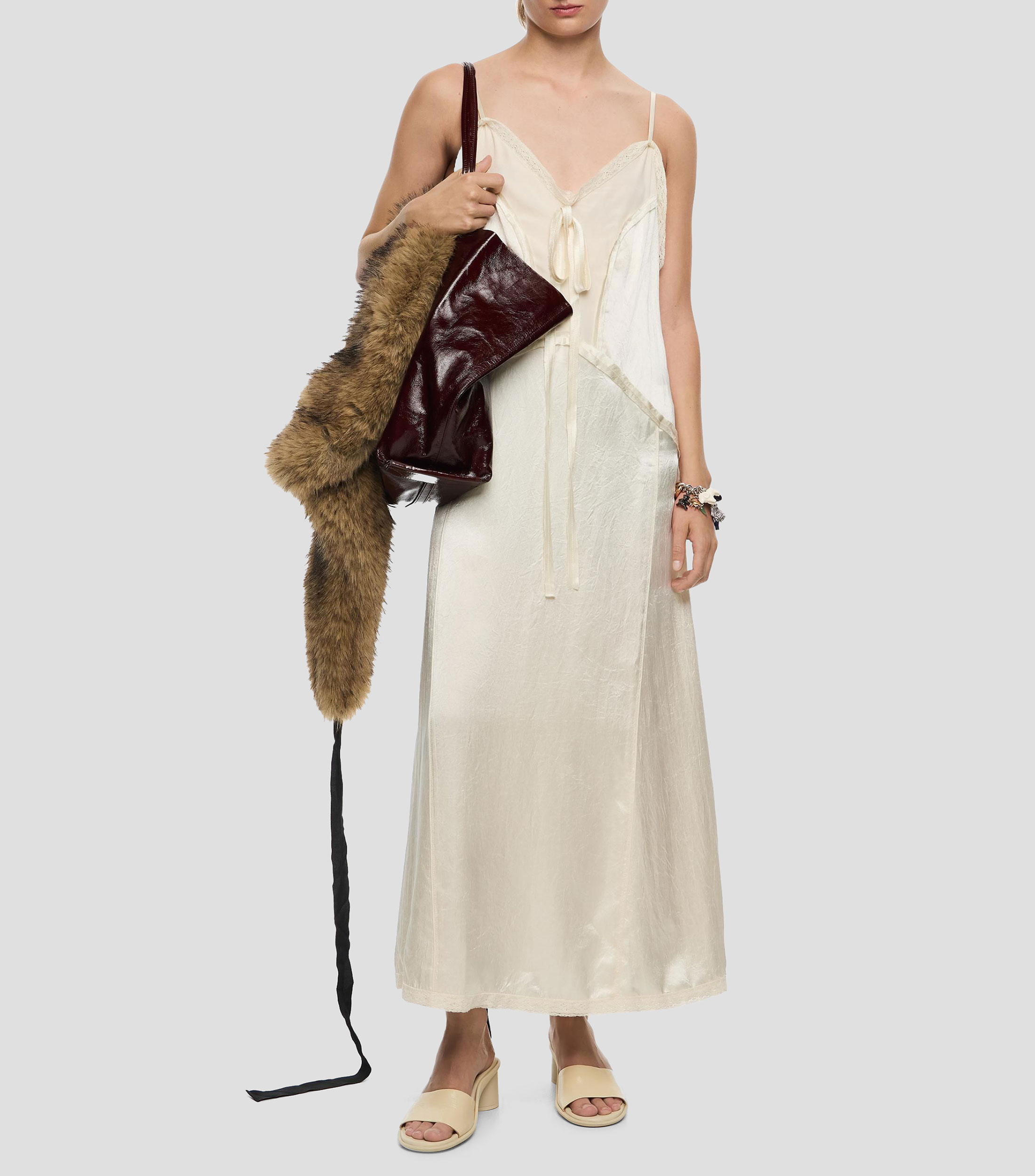 Vestido recto midi mix tejidos Mujer