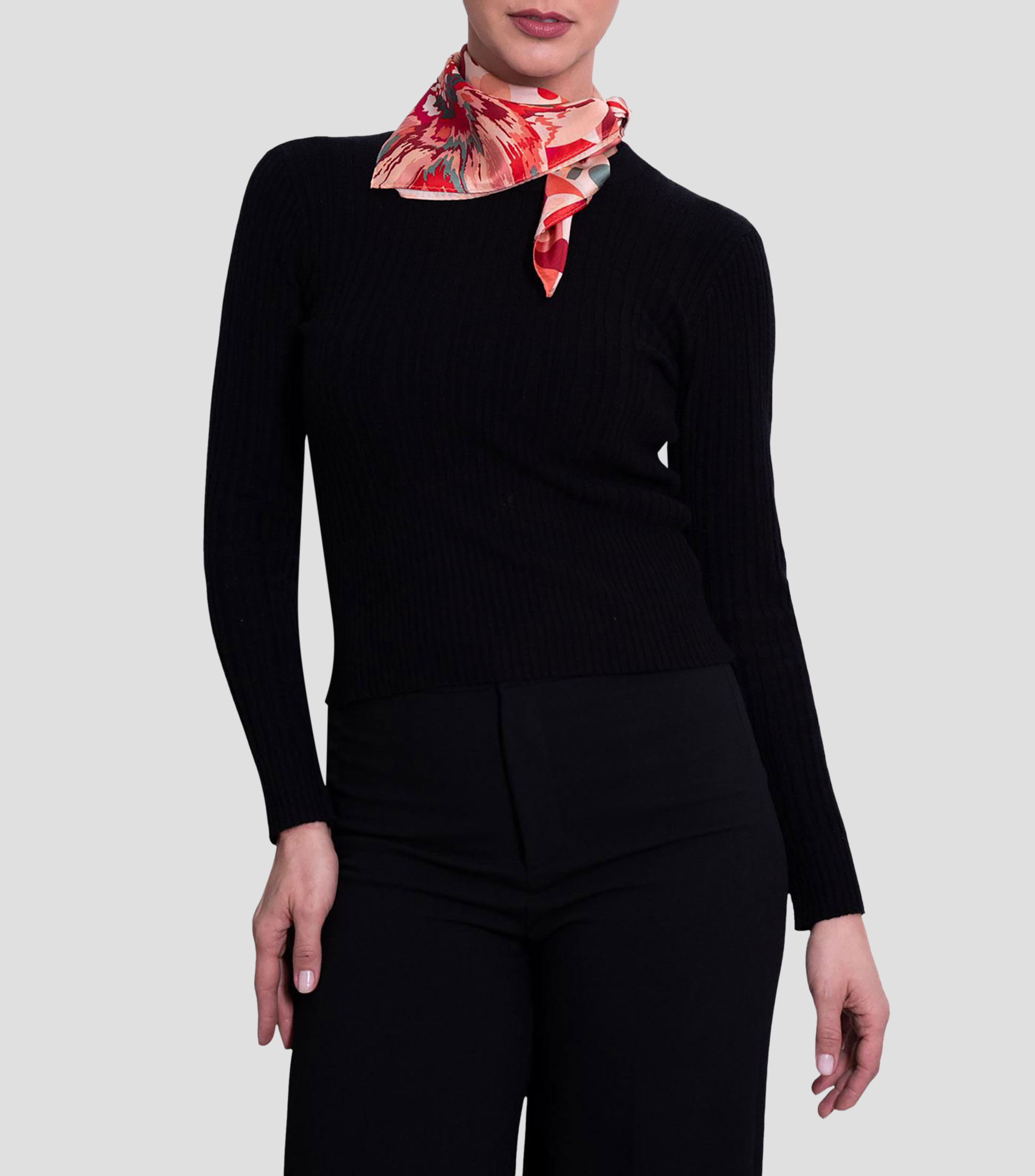 Mascada en seda rojo estampada Mujer