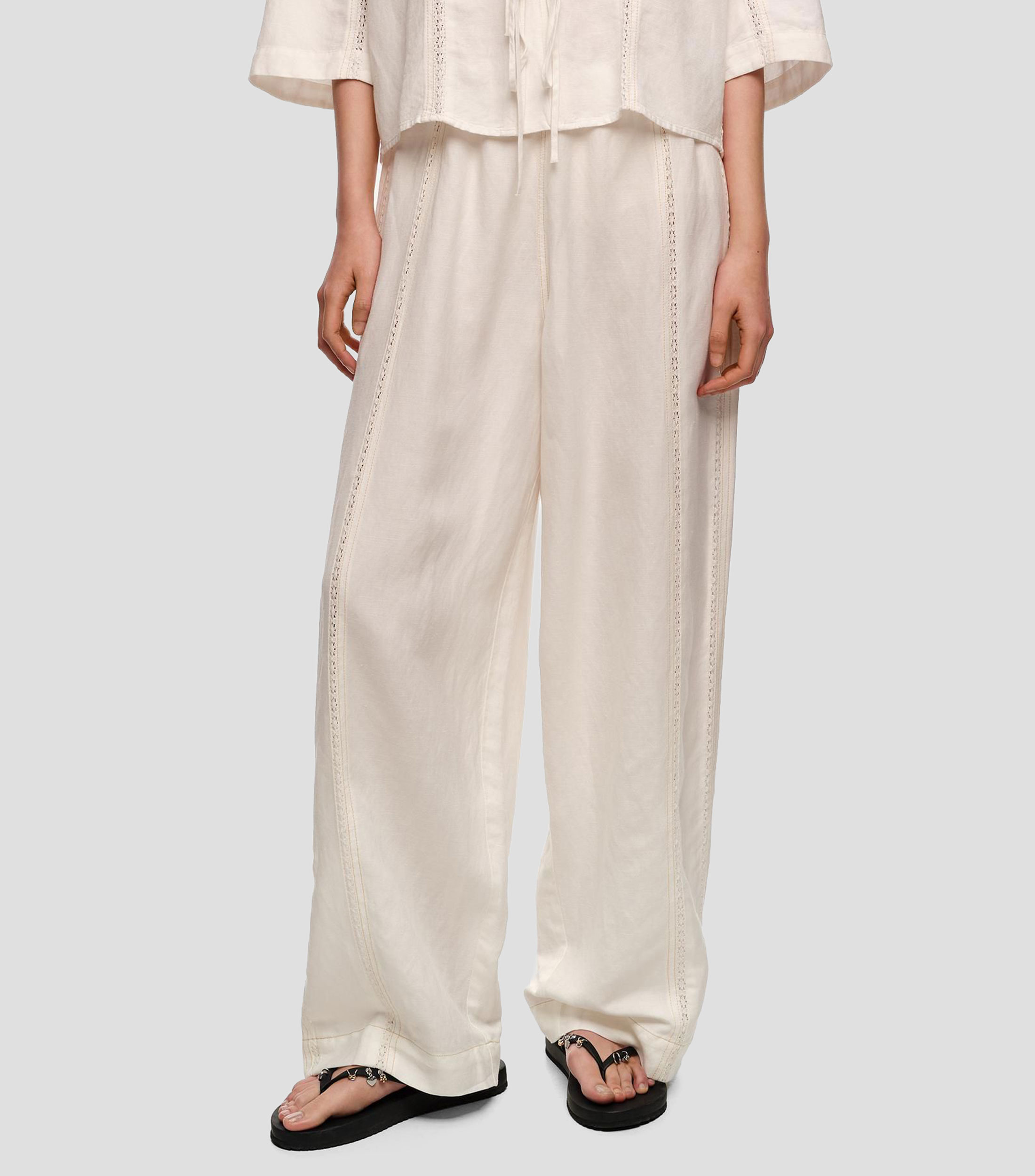 Pantalón ancho encajes lino Mujer
