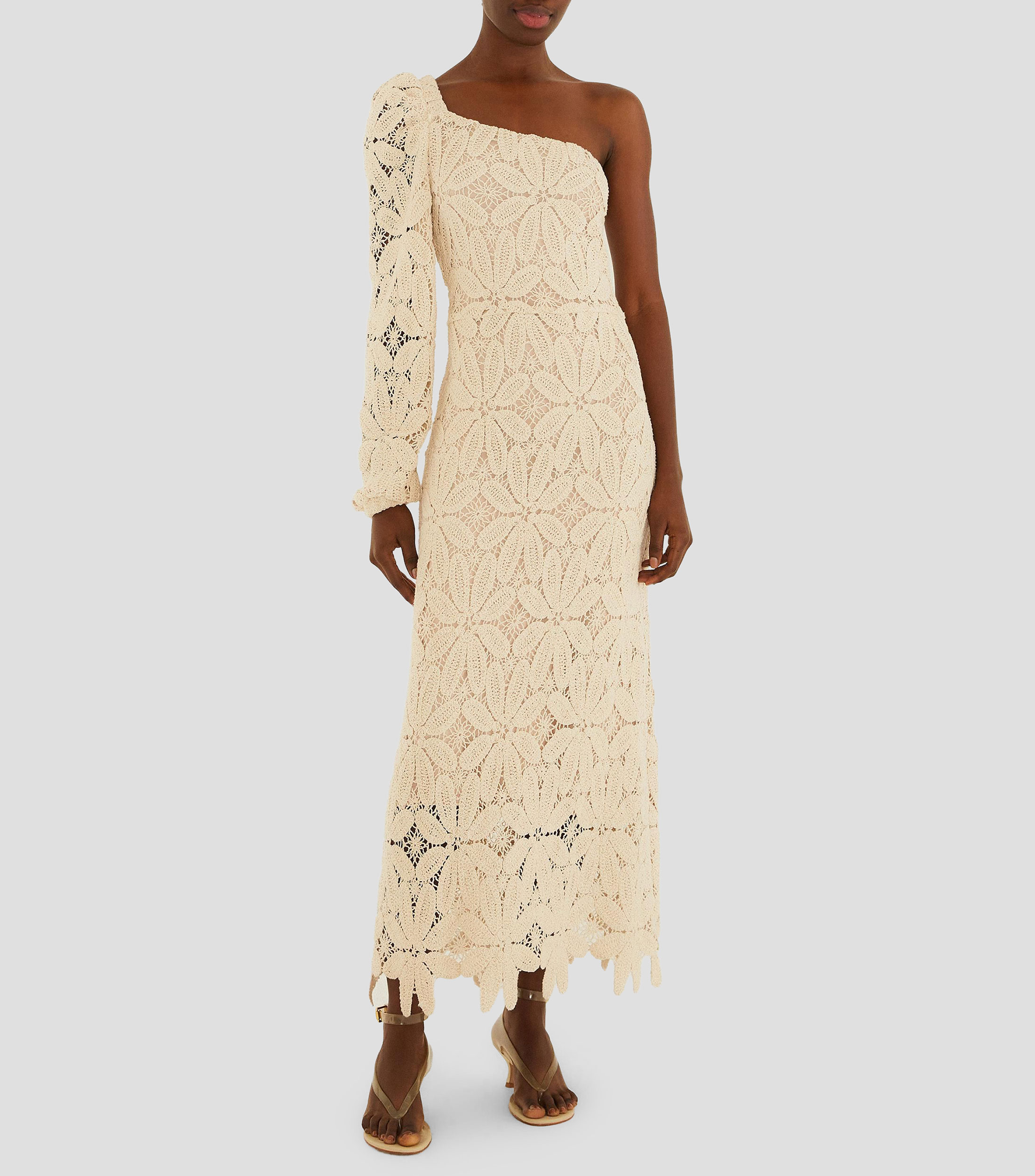 Vestido largo de una manga larga sólido floral Mujer