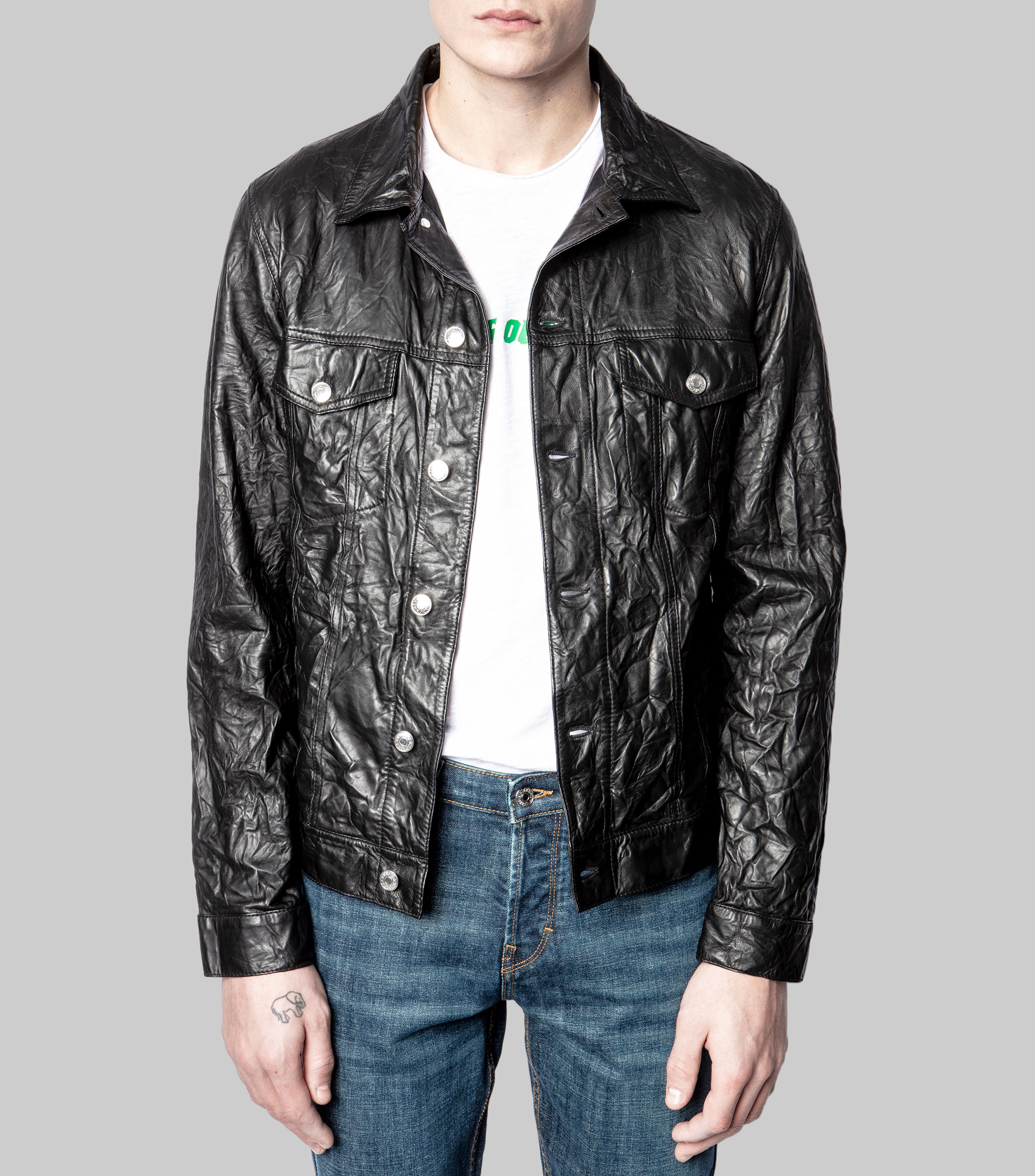 Chamarra Base Crinkle en Piel Hombre