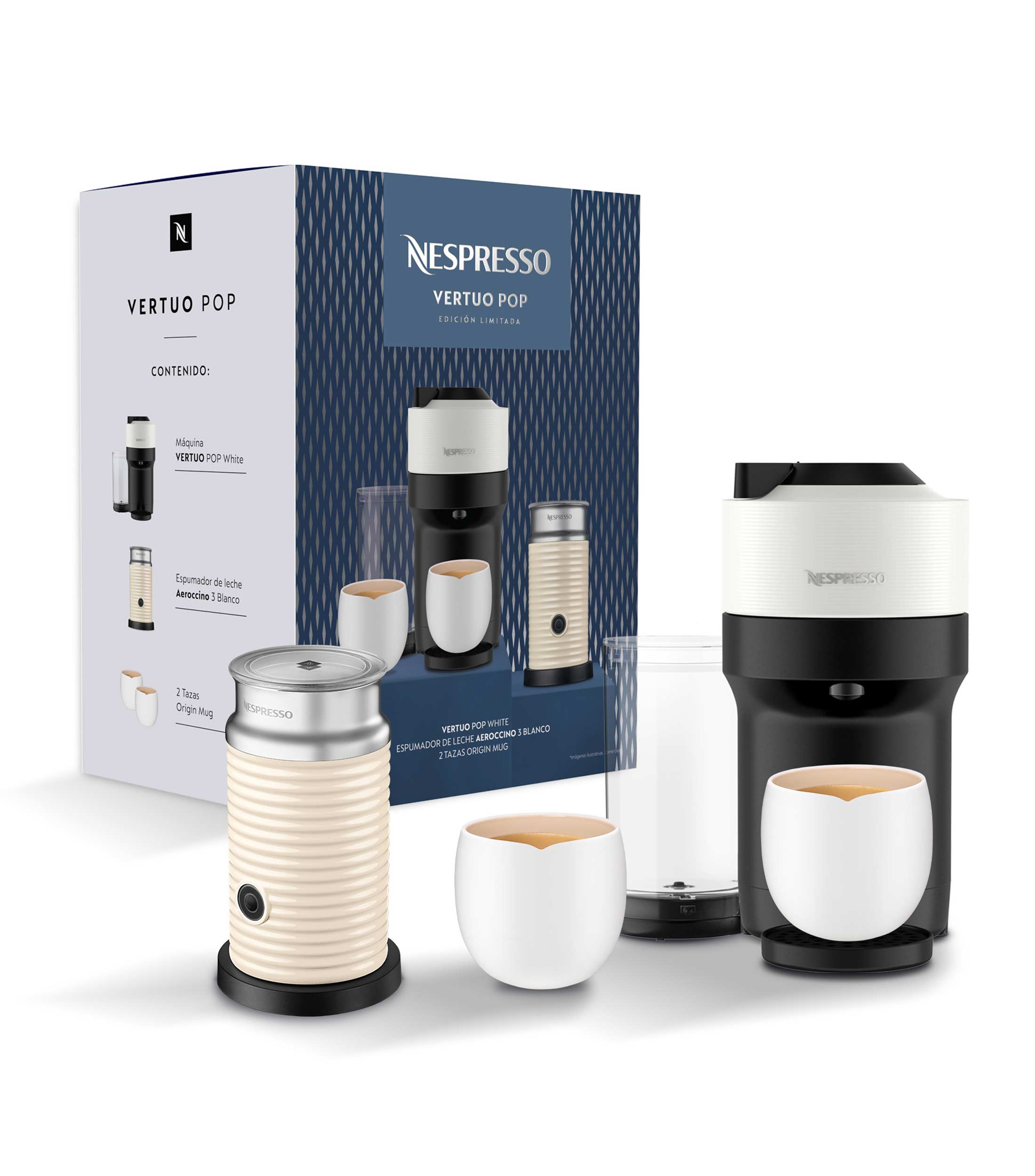 Nespresso Combo Nespresso Vertuo Pop Aeroccino 3 Blanco El Palacio de