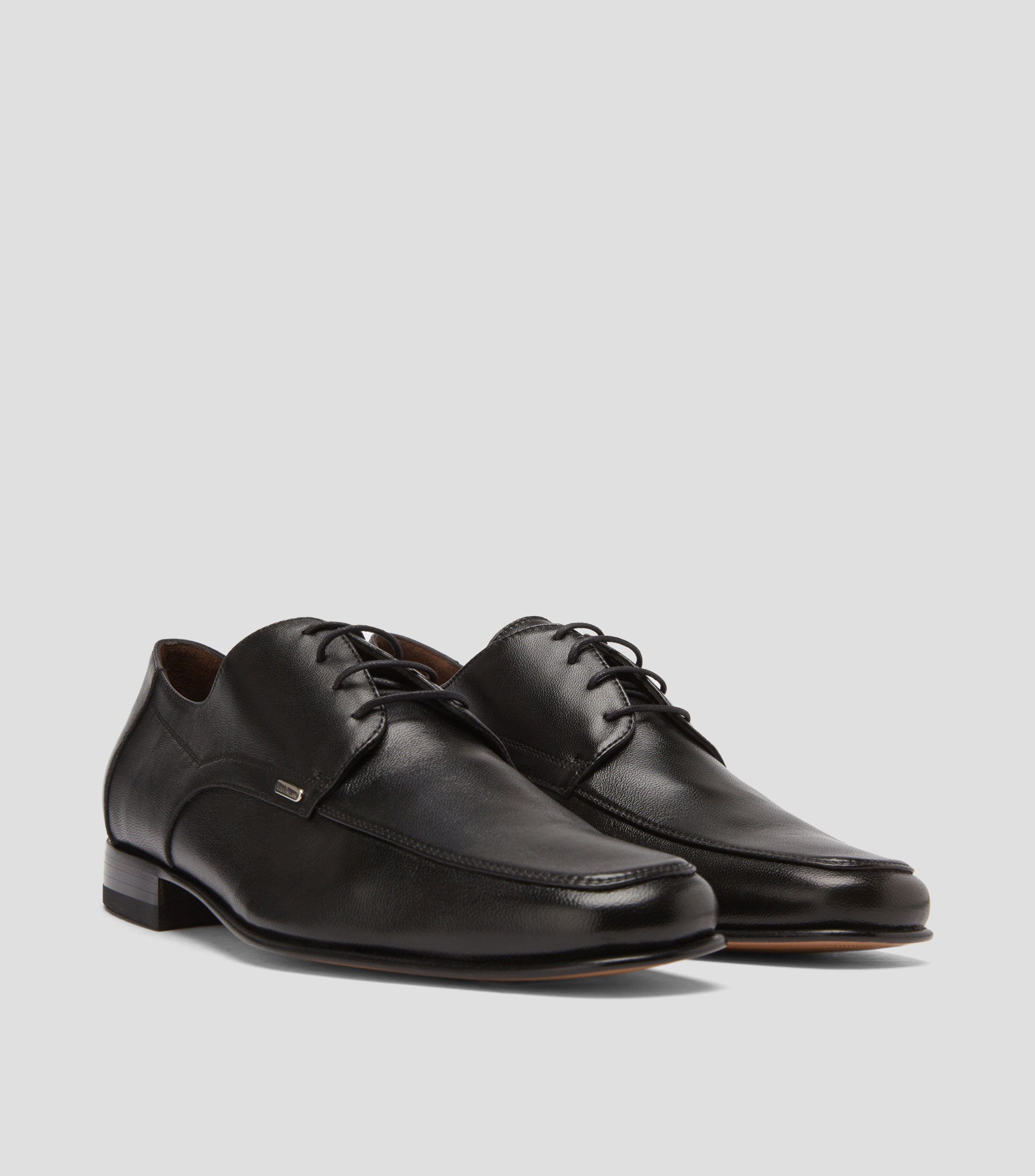 Zapatos de vestir Derby Negros en Piel con Tacón Bajo Cuadrado Hombre