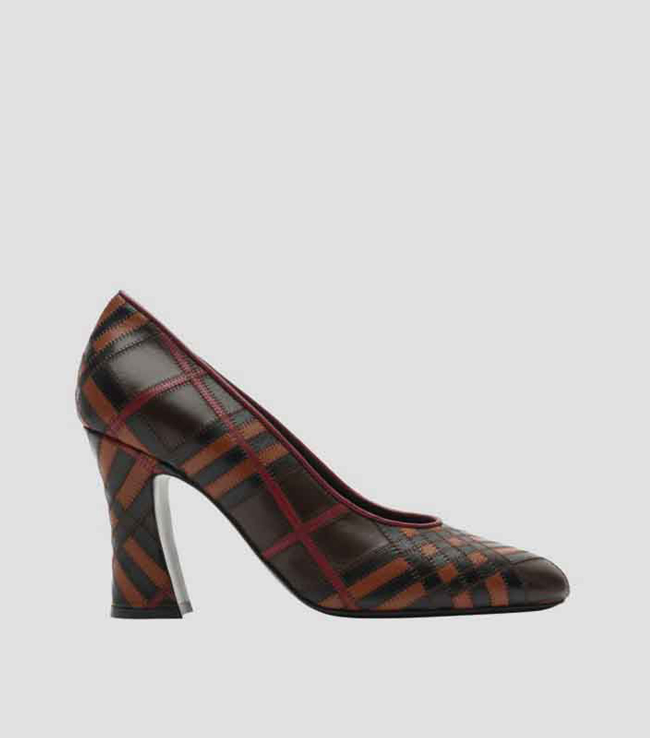 Zapatillas pump tacón alto ancho en piel cuadros Mujer