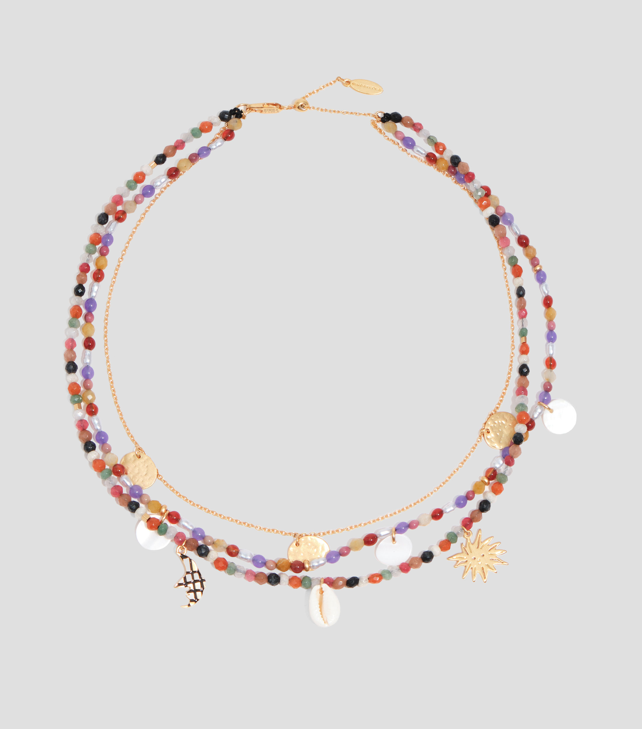 Collar doble luna y sol piedras multicolor Mujer