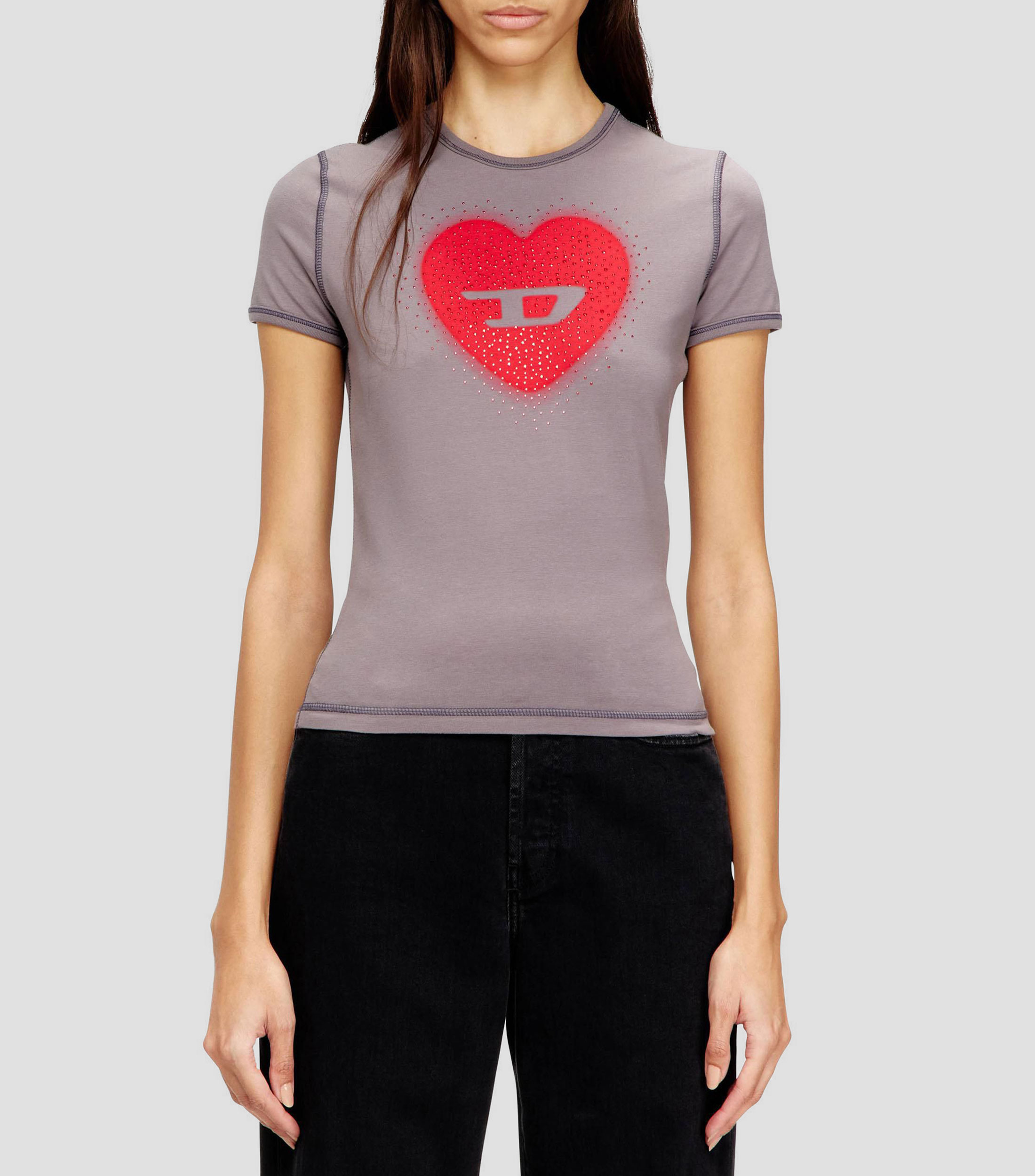 Playera cuello redondo manga corta con estampado Mujer