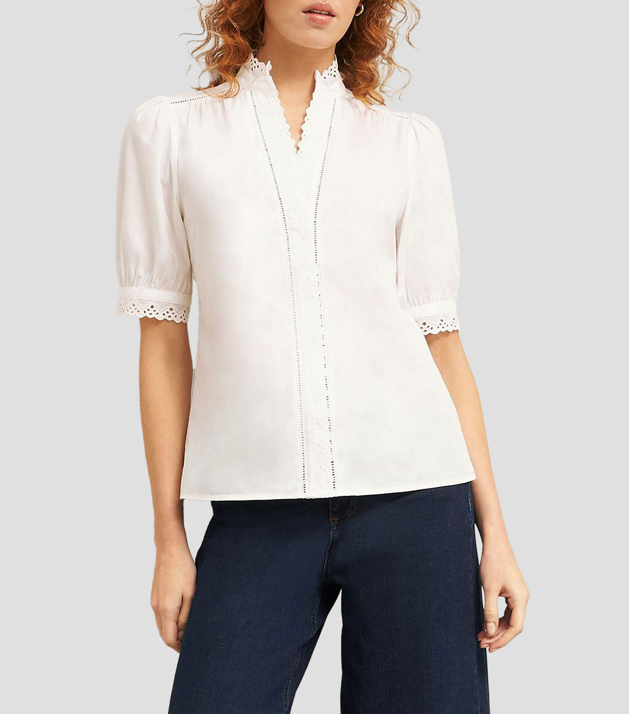 Blusa lisa con detalle decorativo manga corta Mujer