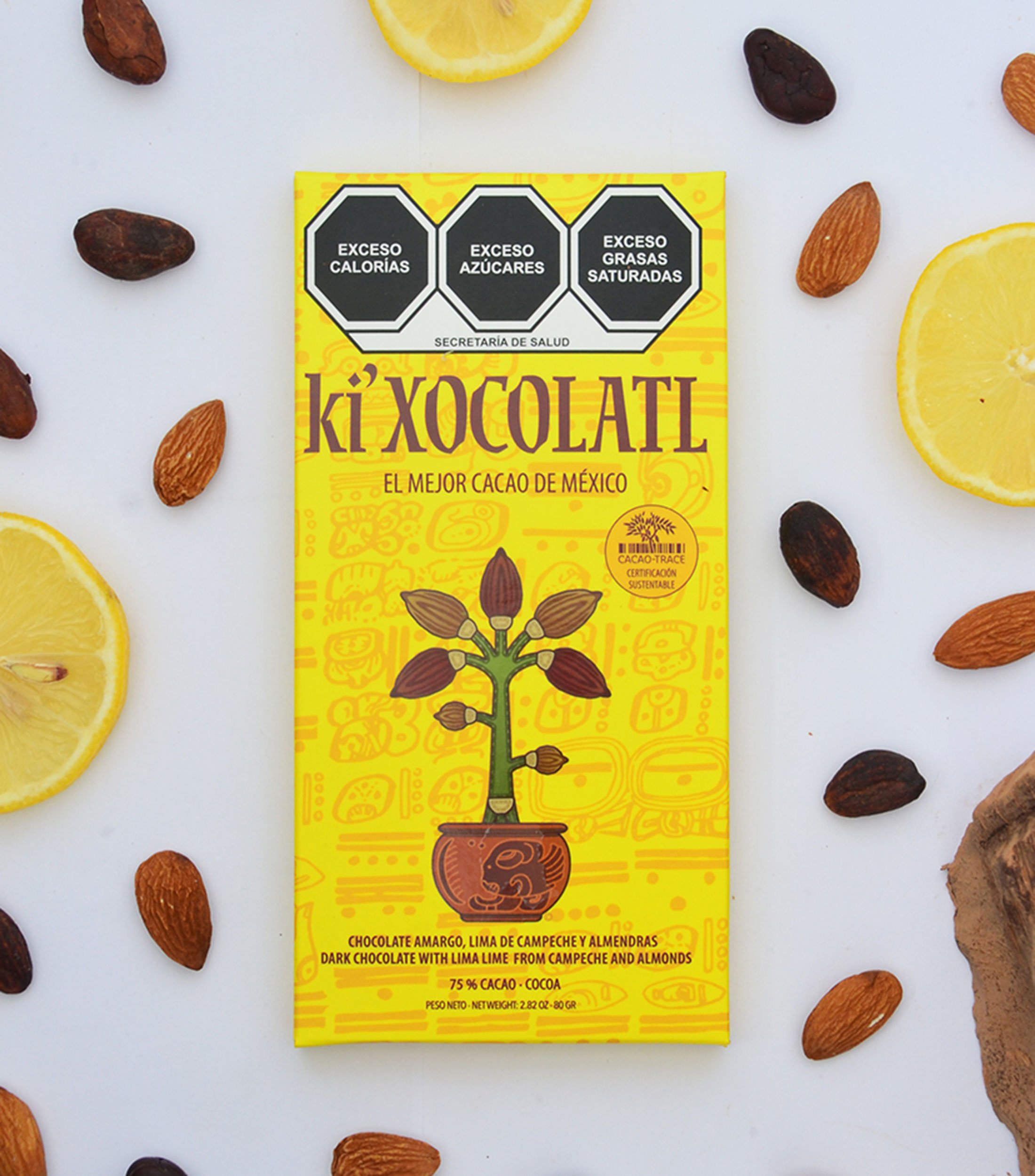 Chocolate amargo con lima de Campeche y almendras, 80 g