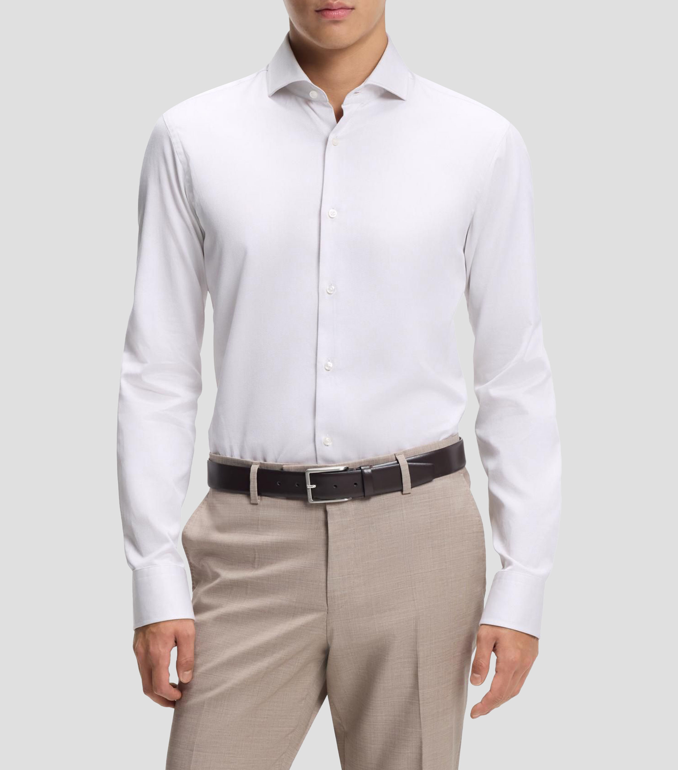 Camisa regular en algodón italiano con estructura Hombre
