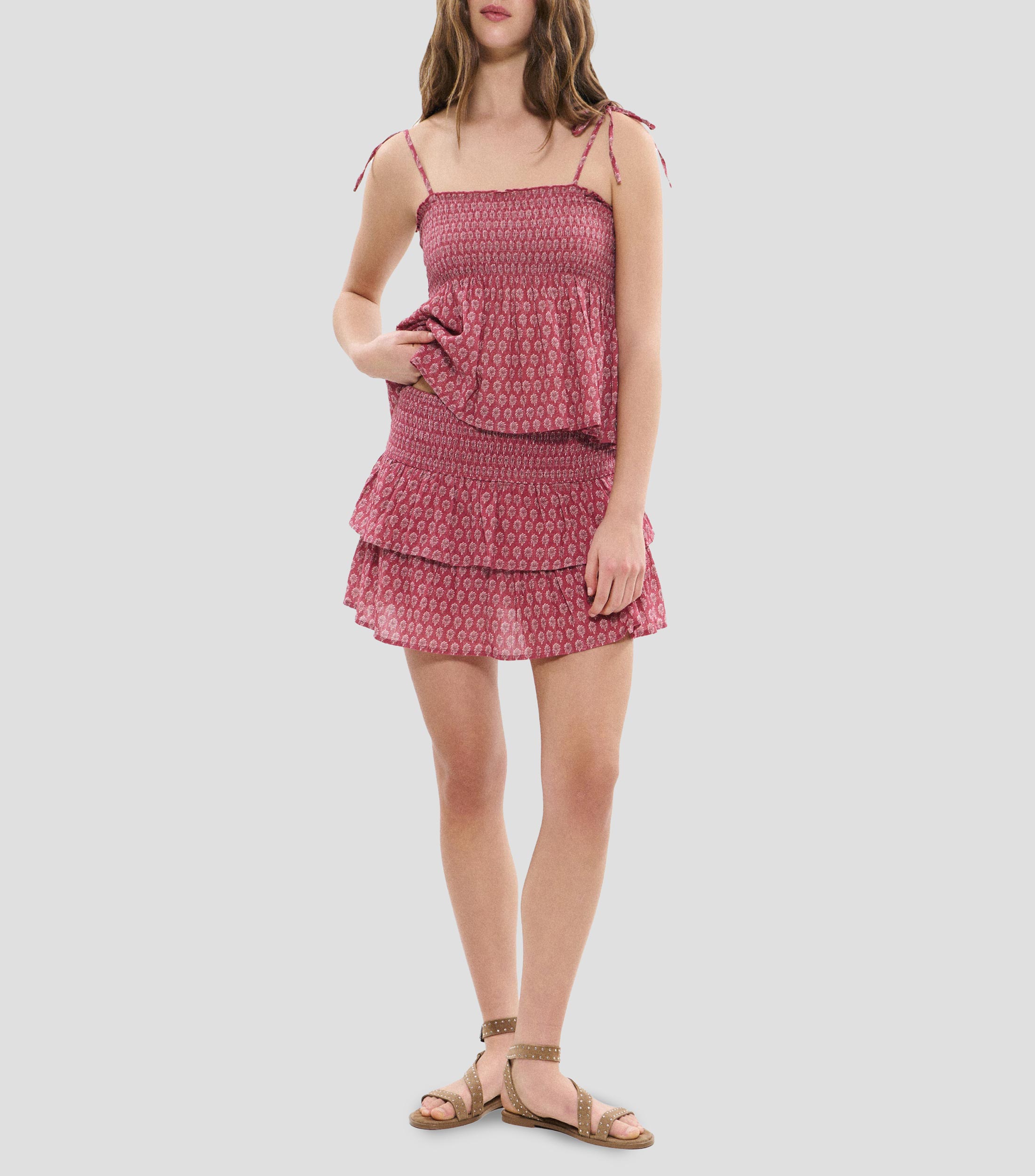 Falda corta de corte recto estampada Mujer