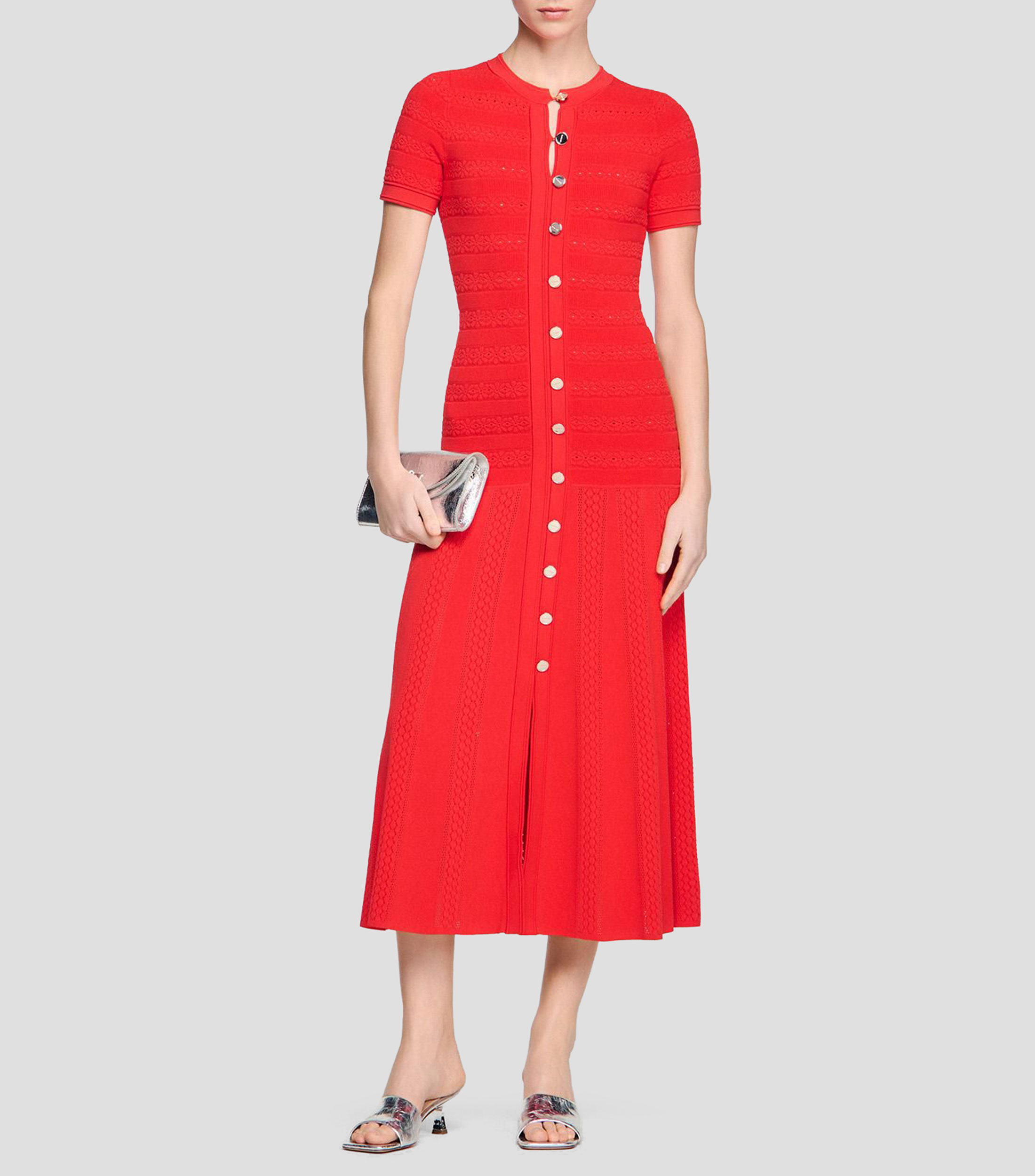 Vestido largo de diseño sólido calado Mujer