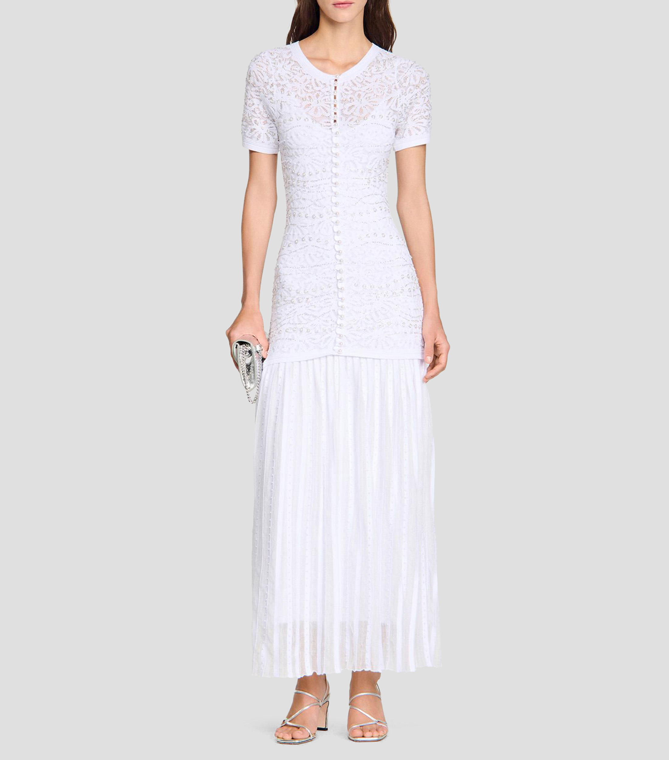 Vestido largo con diseño fantasía de perlas Mujer