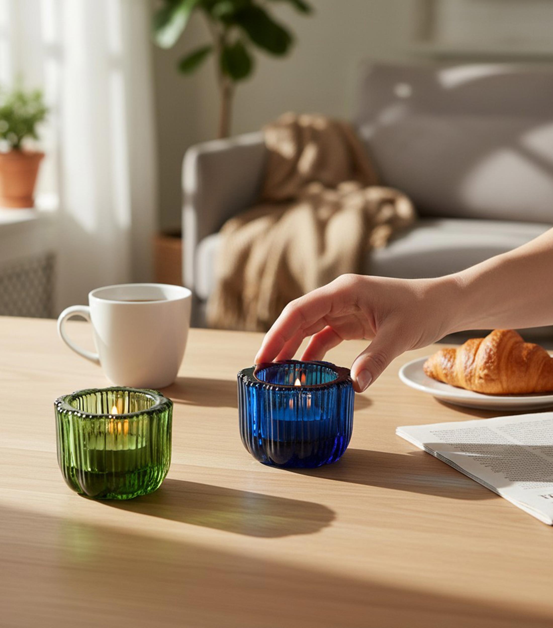 Candelero Fleur Bleu en vidrio