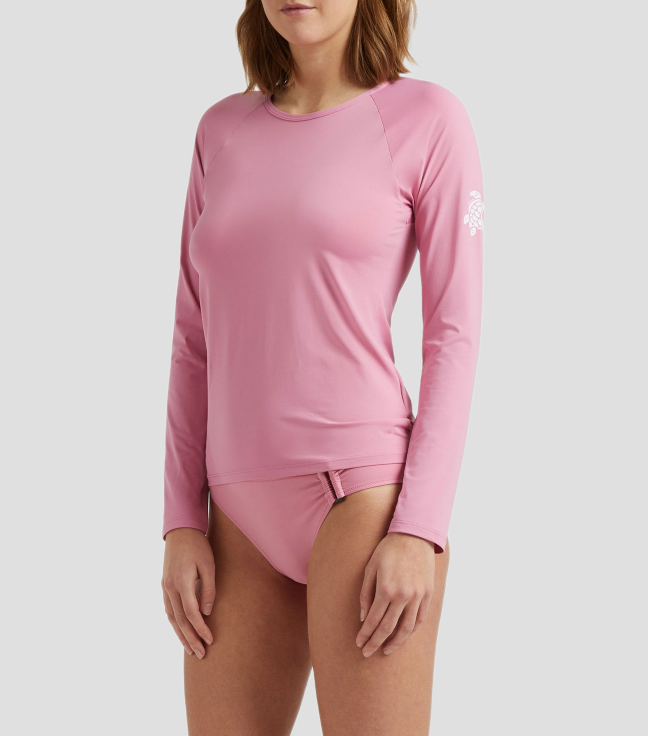 Playera traje de baño cuello redondo manga larga lisa Mujer