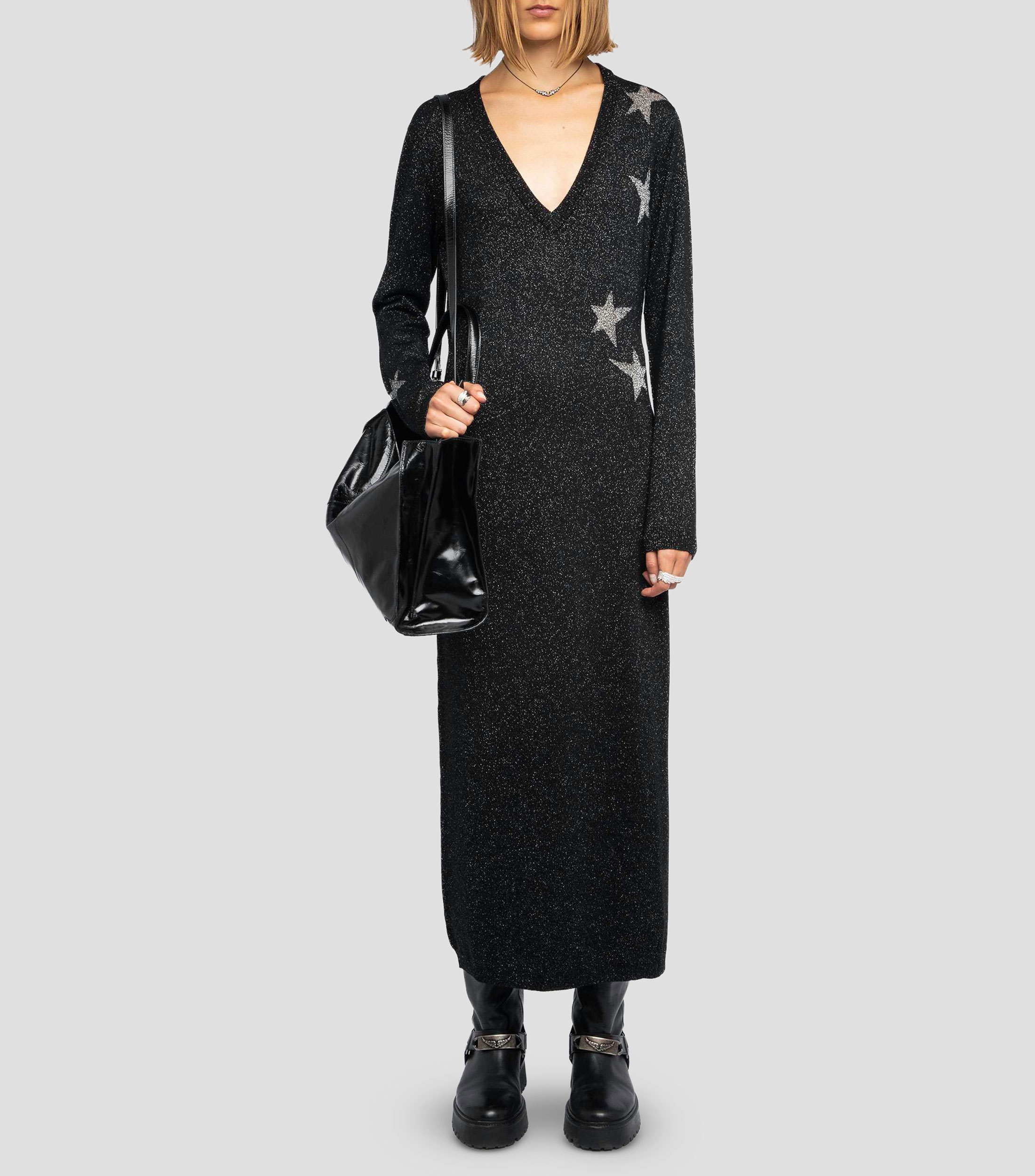 Vestido midi con manga larga estampado Mujer