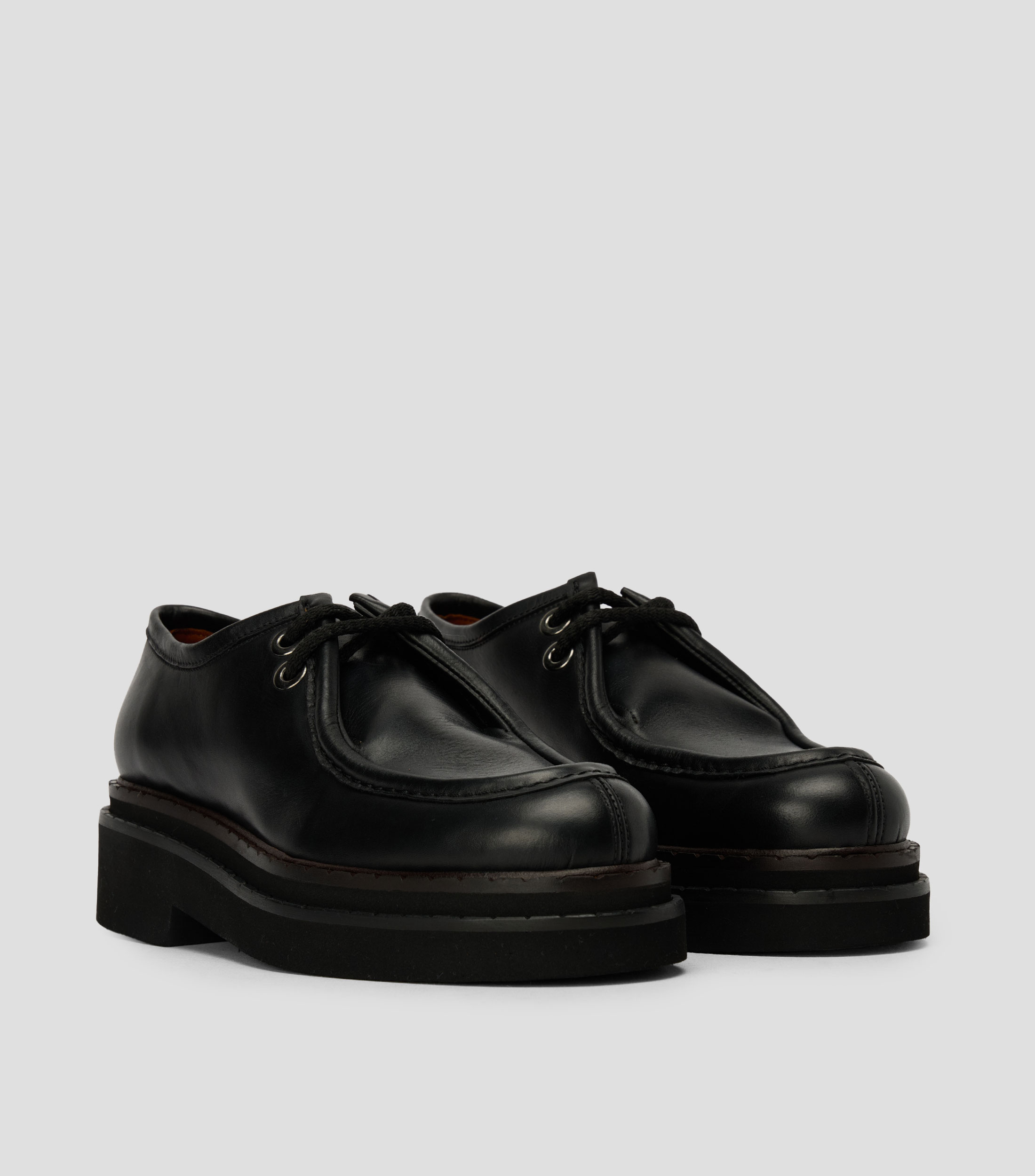 Mocasines con tacón bajo ancho en piel caprina lisos Mujer