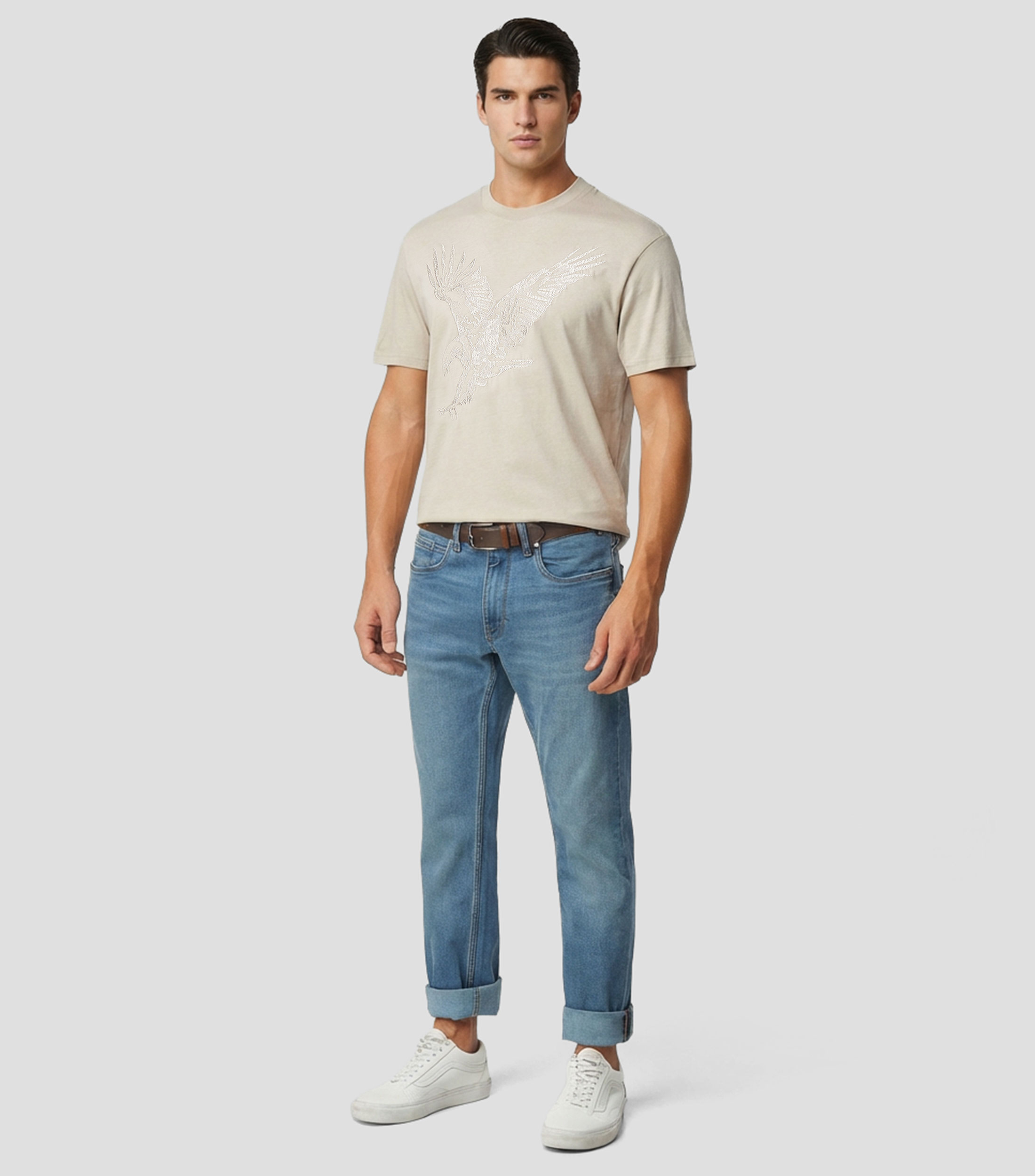 Playera cuello redondo manga corta estampada Hombre