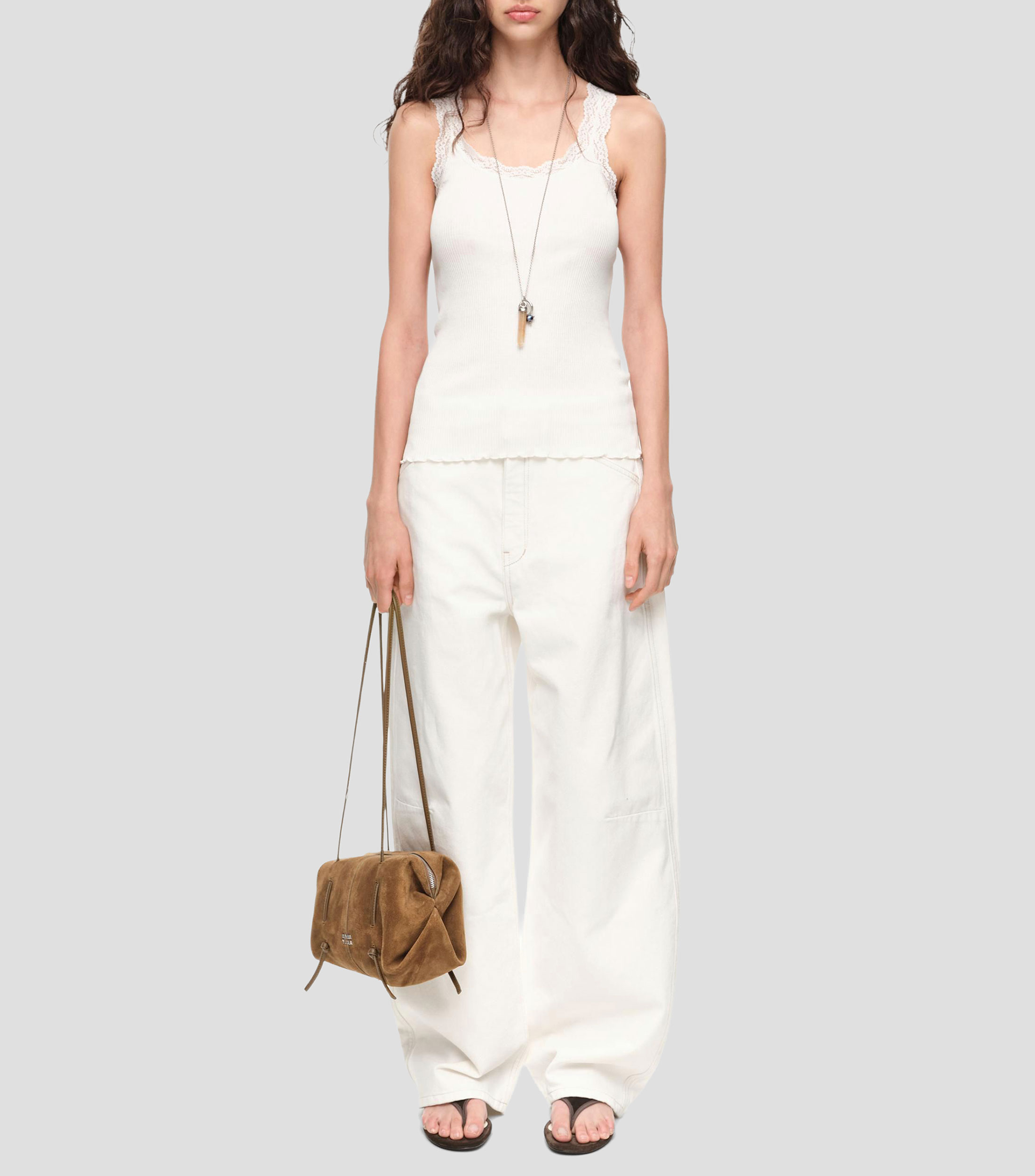 Pantalón denim barrel 5 bolsillos blanco Mujer