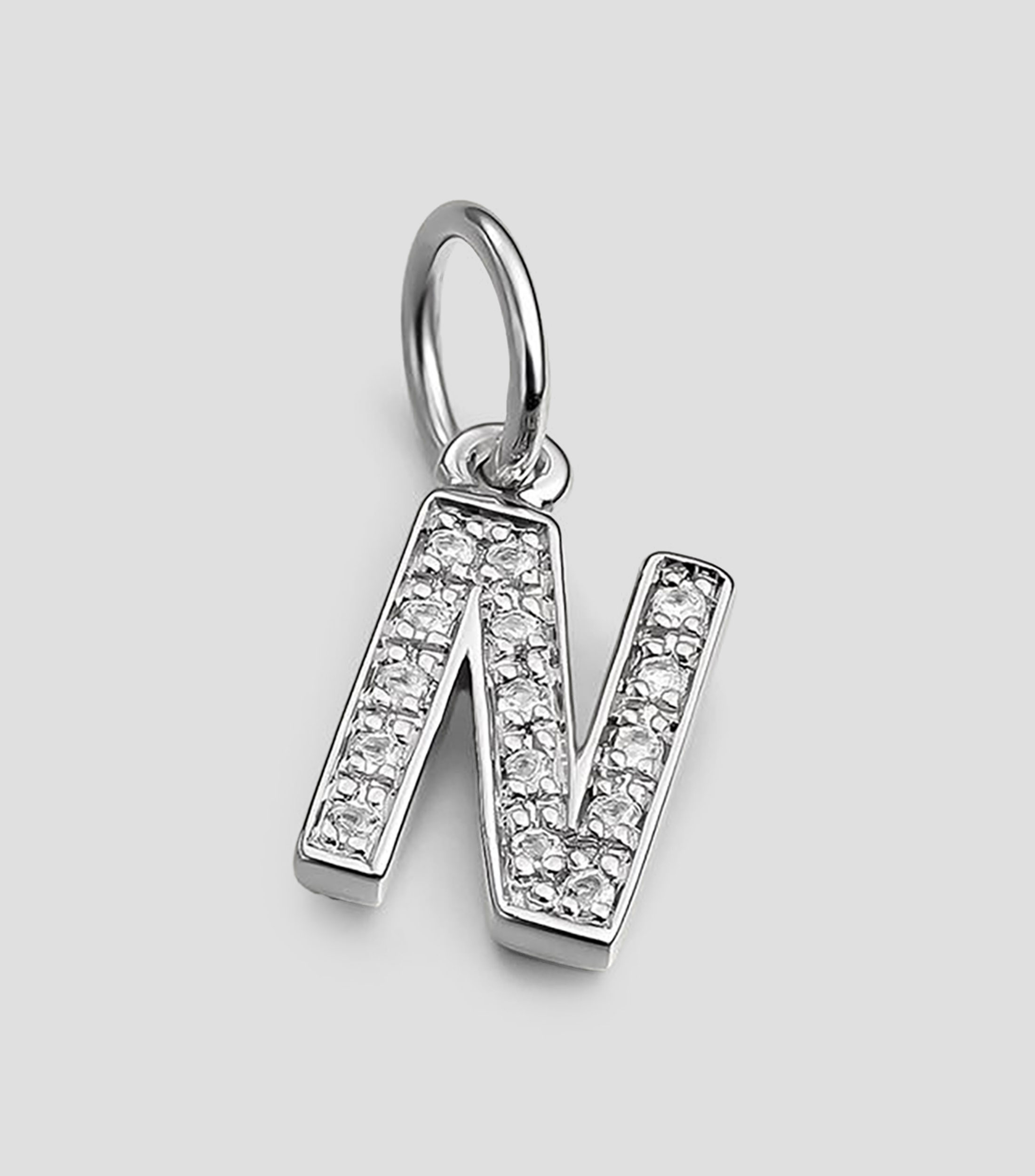 Charm en plata .925 y topacios blancos inicial N Mujer