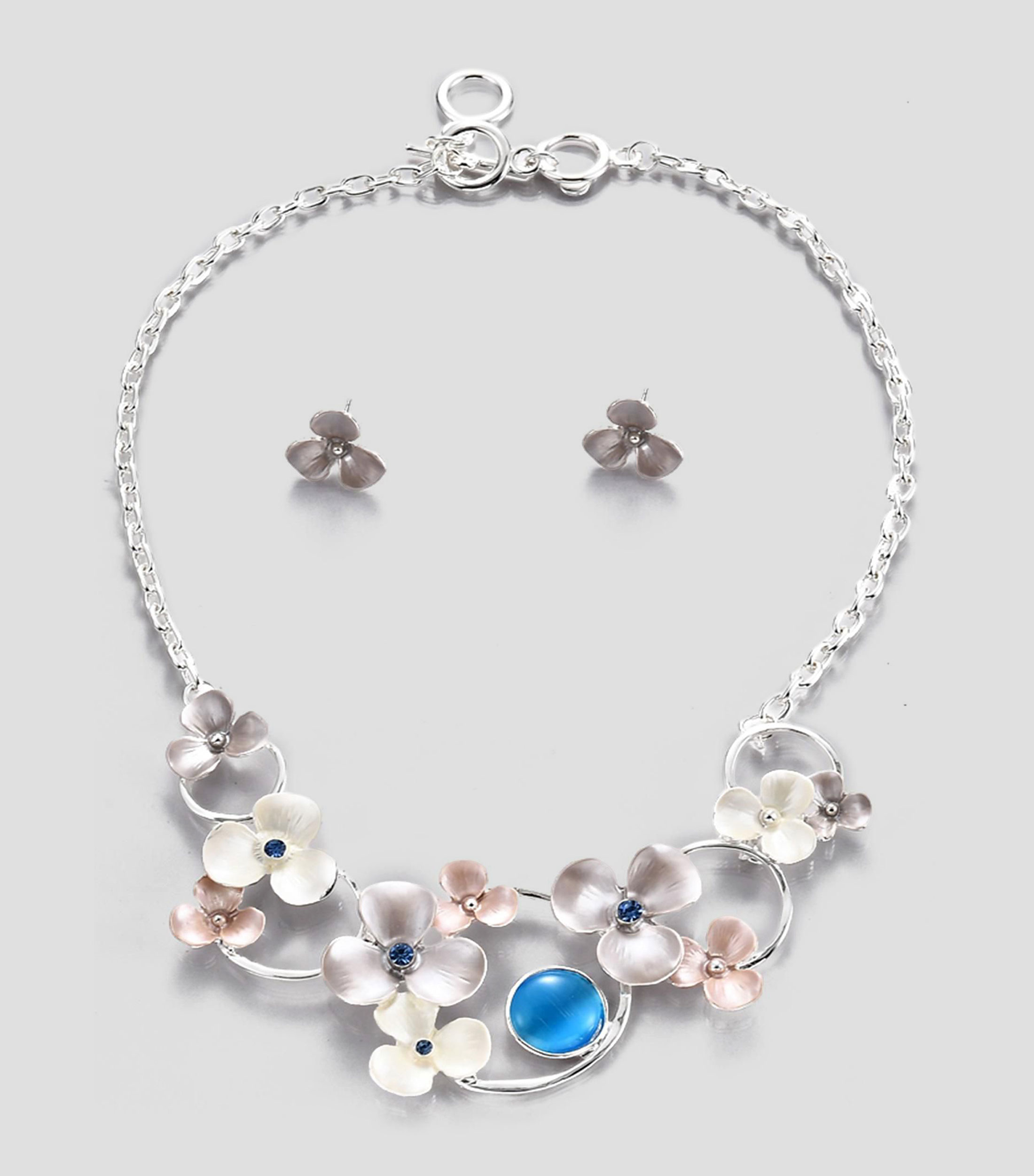 Set de collar y aretes flores con cristal Mujer