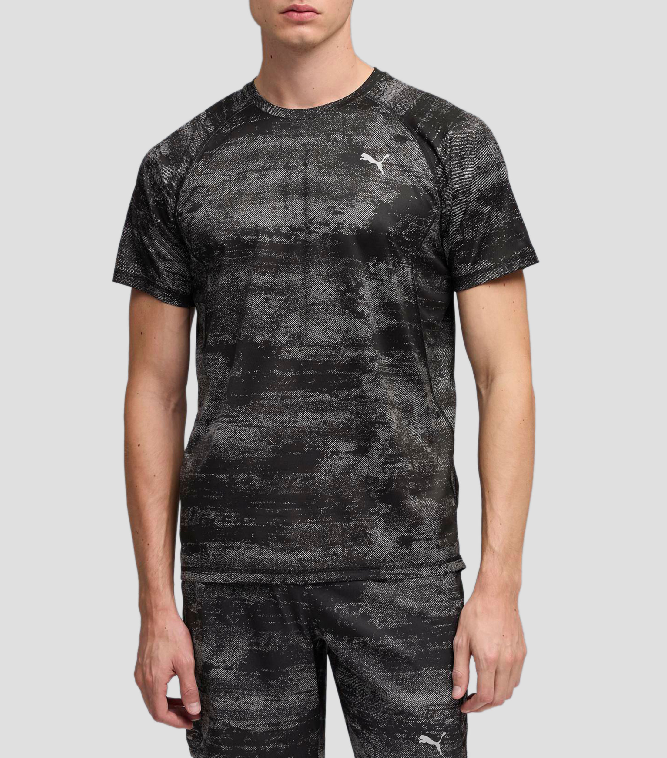 Playera para correr cuello redondo manga corta estampada Hombre