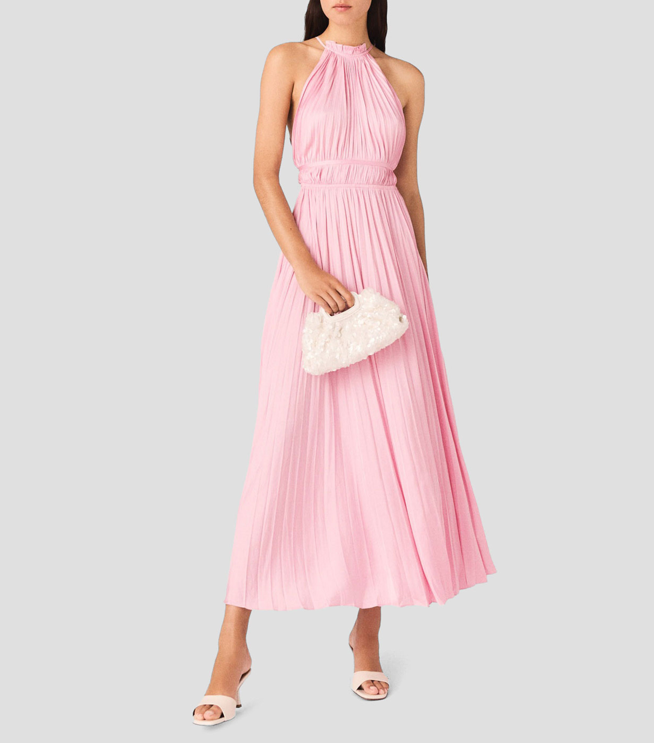 Vestido largo liso plisado Mujer