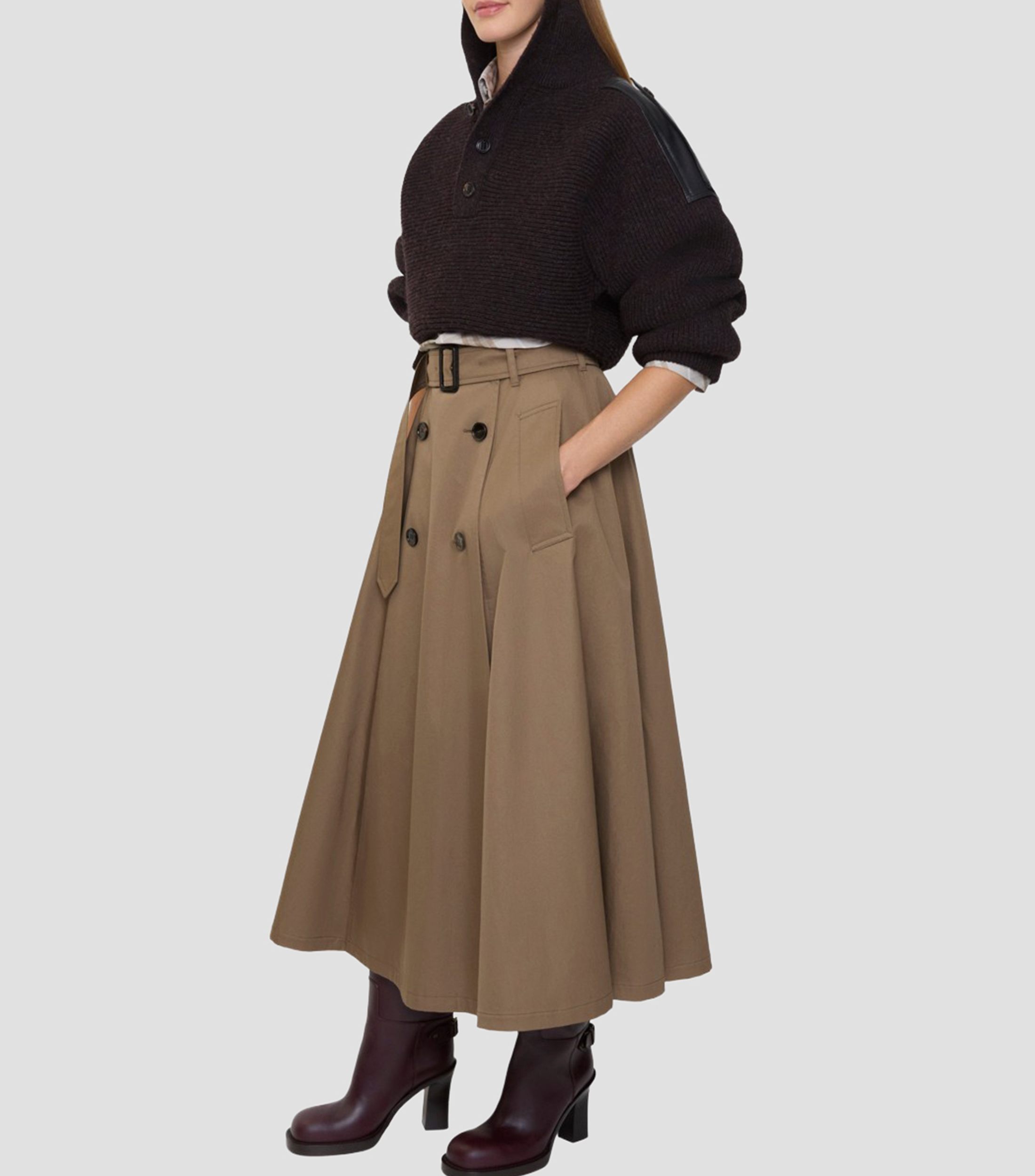 Falda midi estilo trench coat de corte A lisa Mujer