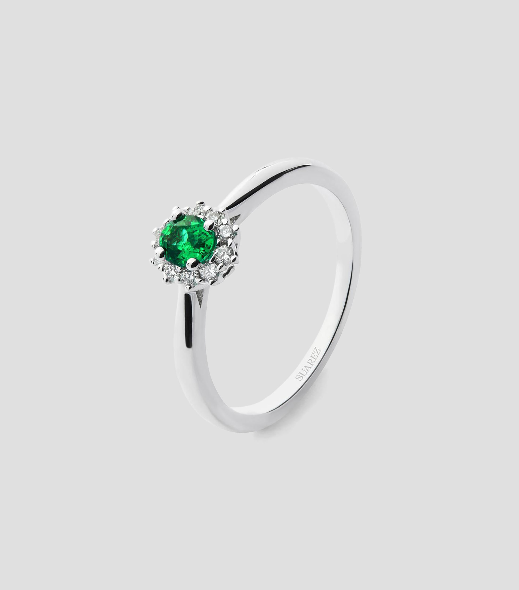 Anillo en Oro blanco de 18 Kilates Big Three con esmeralda y diamantes Mujer